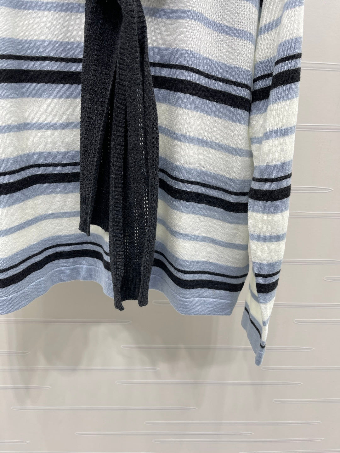 Miu 26s Striped Shawl Knit Long-Sleeved Top Cream Blue Wool 423904