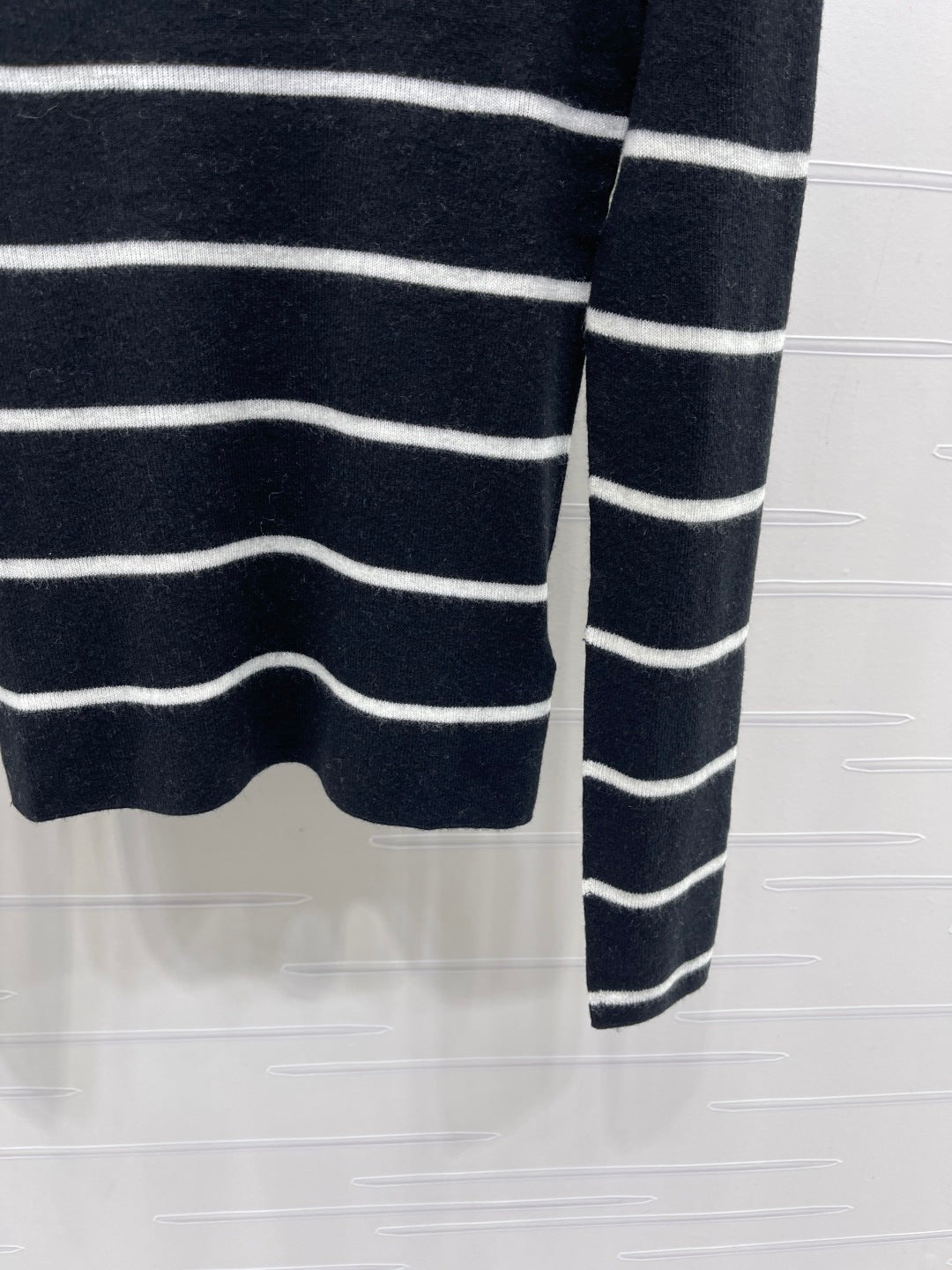 Celine 26s High-Neck Striped Knit Long Sleeve Black Tencel 423874