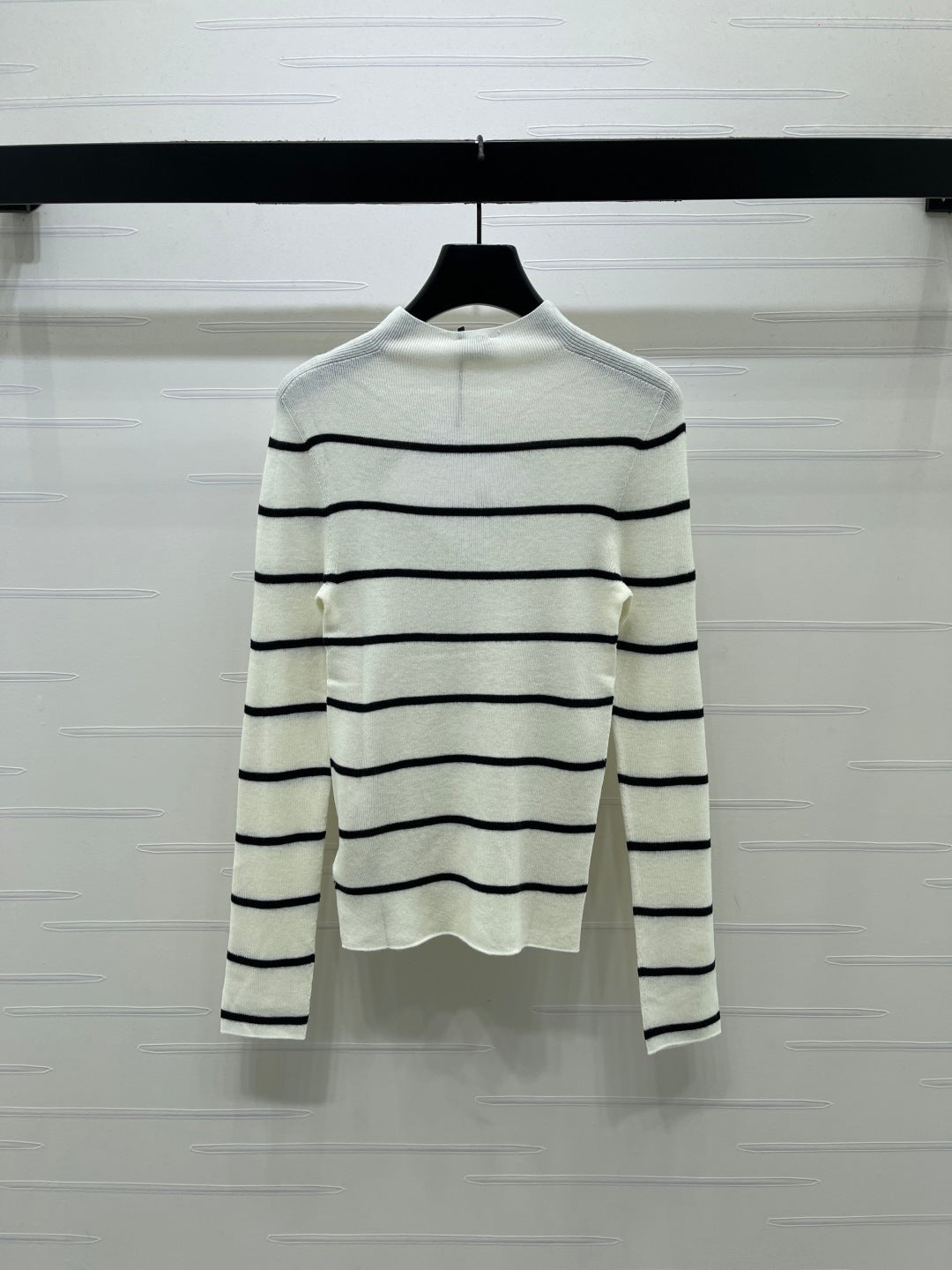 Celine 26s High-Neck Striped Knit Long Sleeve White Tencel 423873