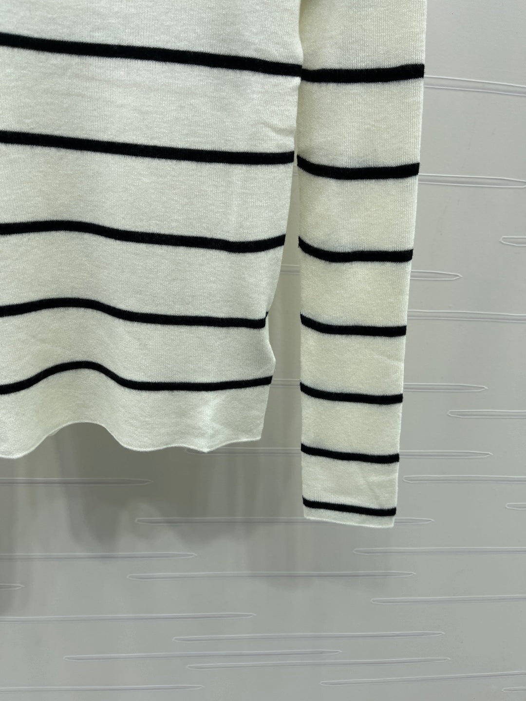 Celine 26s High-Neck Striped Knit Long Sleeve White Tencel 423873
