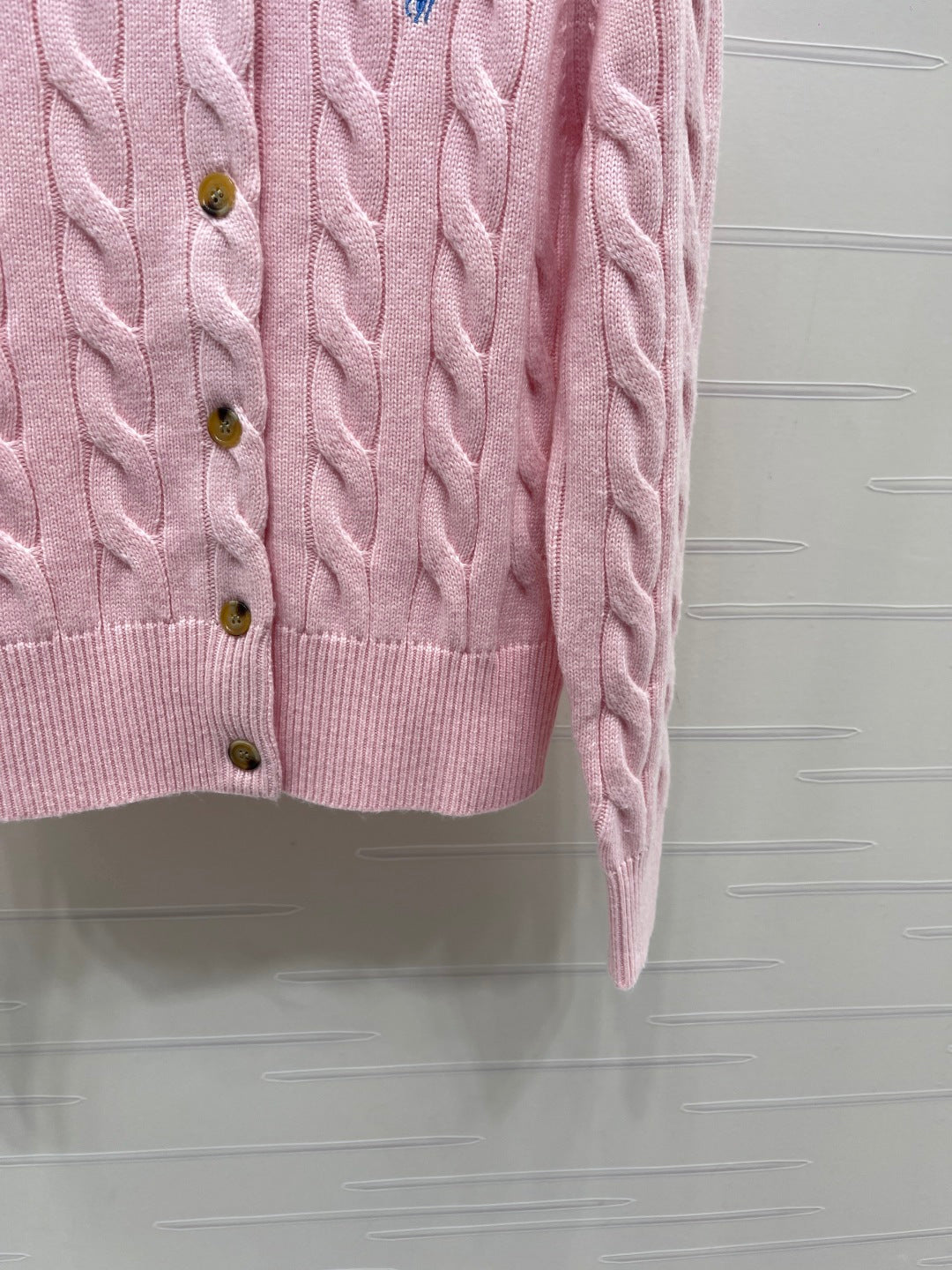 Ralph Lauren 26s Knit Crew Neck Long-Sleeve Cardigan Light Pink Wool 423870