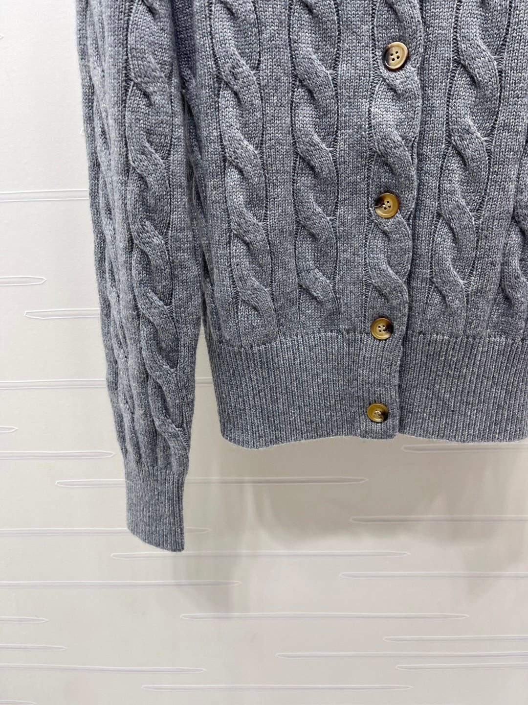 Ralph Lauren 26s Knit Crew Neck Long-Sleeve Cardigan Grey Wool 423869