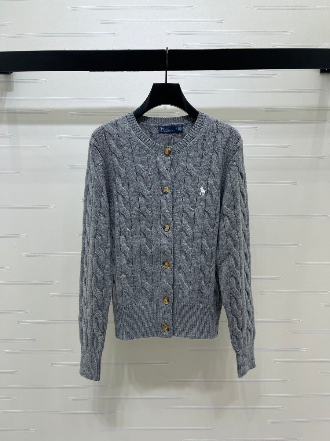 Ralph Lauren 26s Knit Crew Neck Long-Sleeve Cardigan Grey Wool 423869