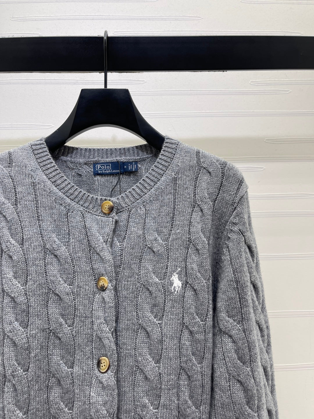 Ralph Lauren 26s Knit Crew Neck Long-Sleeve Cardigan Grey Wool 423869