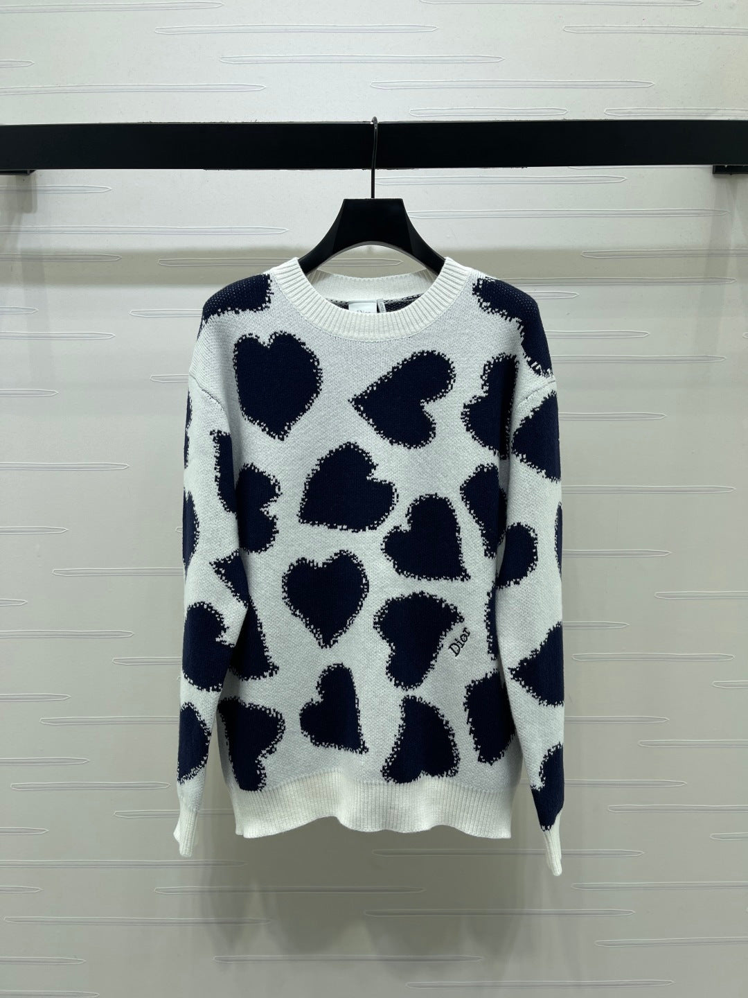 CD 26s Heart Jacquard Knit Sweater Black White Wool 423833