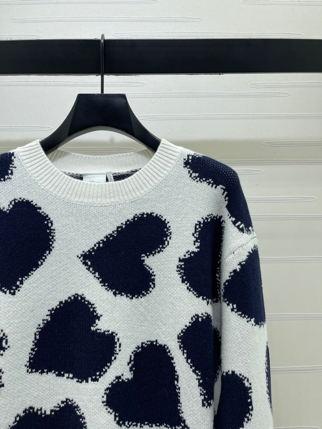 CD 26s Heart Jacquard Knit Sweater Black White Wool 423833