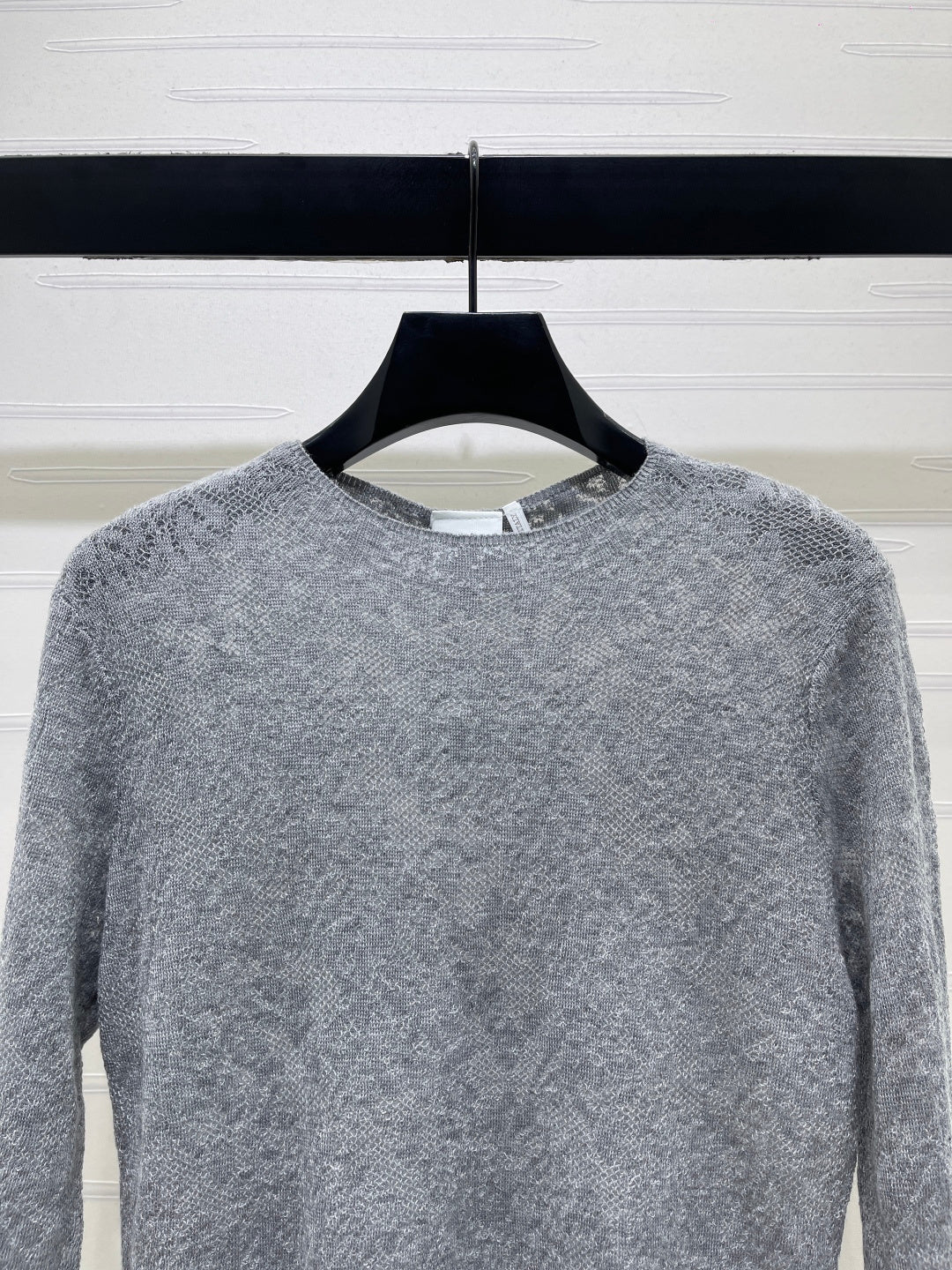 CD 26s Hollow-Out Patterned Knit Long-Sleeved Top Grey Wool 424831