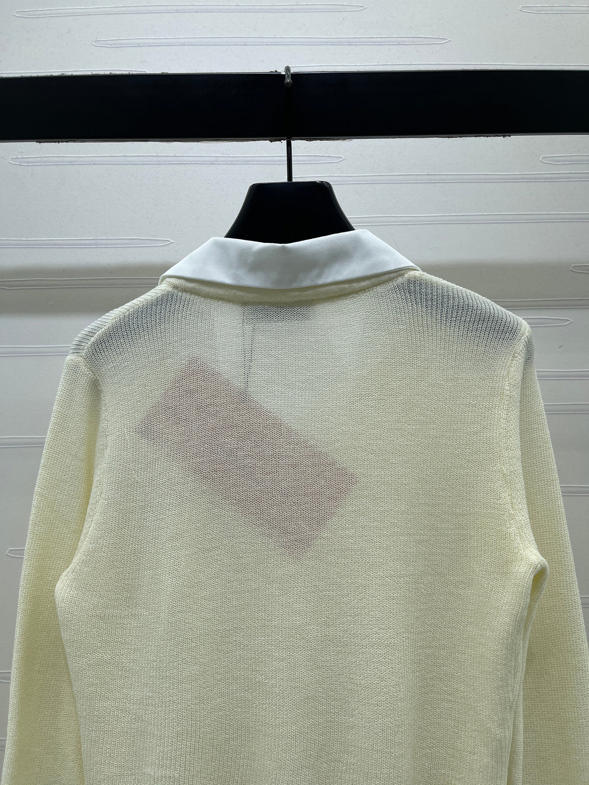 Miu 26s Long-Sleeve Knit Polo Ivory Wool Blend 427254