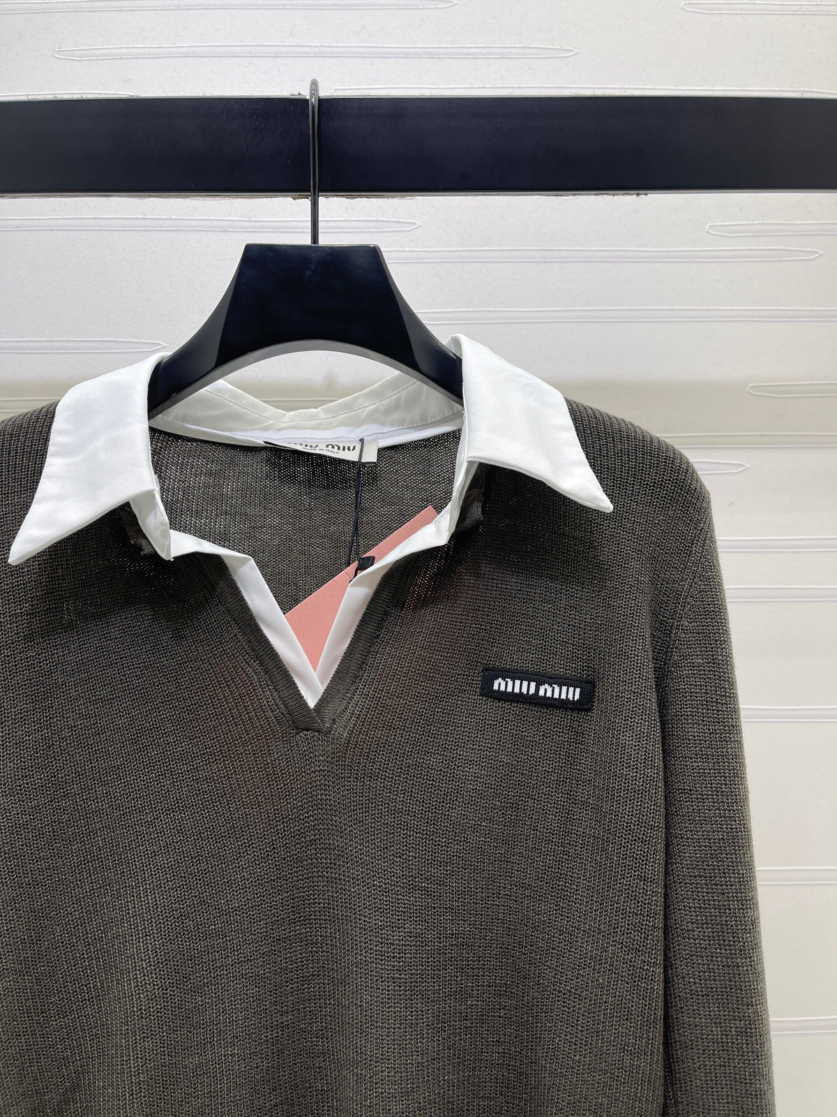 Miu 26s Long-Sleeve Knit Polo Dark Grey Wool Blend 427253