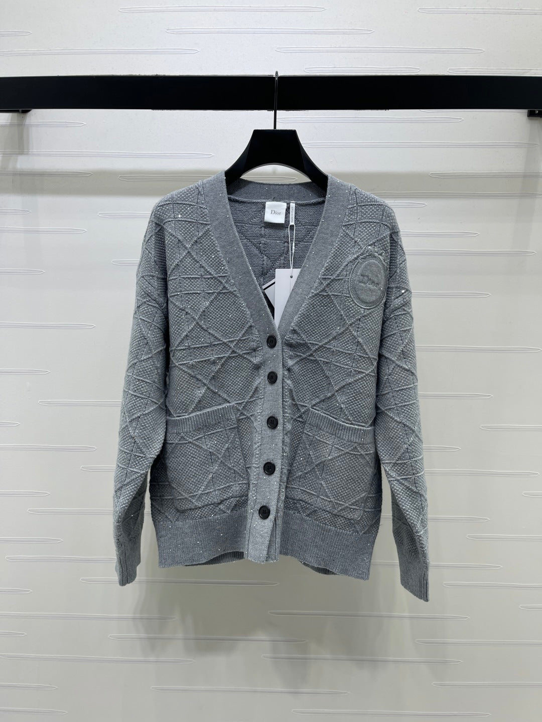 CD 26s Cannage Cardigan Wool Cashmere Grey Knit 439850