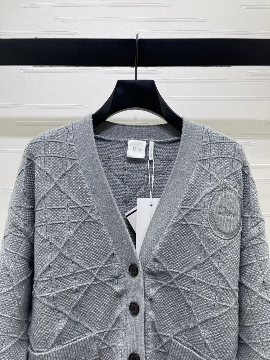 CD 26s Cannage Cardigan Wool Cashmere Grey Knit 439850