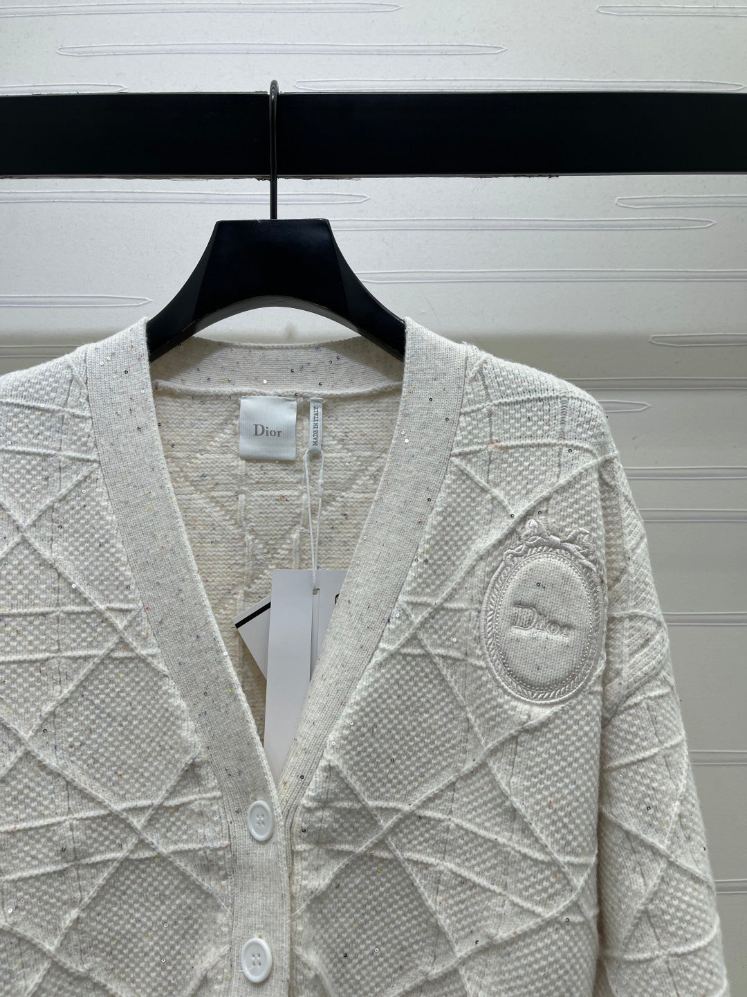 CD 26s Cannage Cardigan Wool Cashmere White Knit 439848