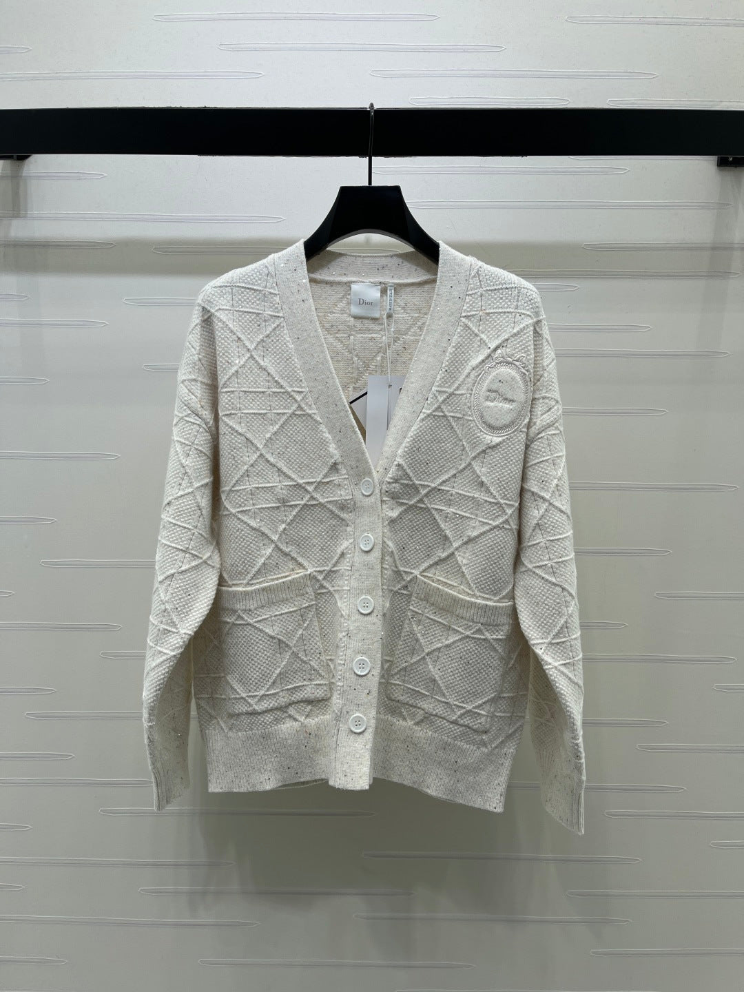 CD 26s Cannage Cardigan Wool Cashmere White Knit 439848