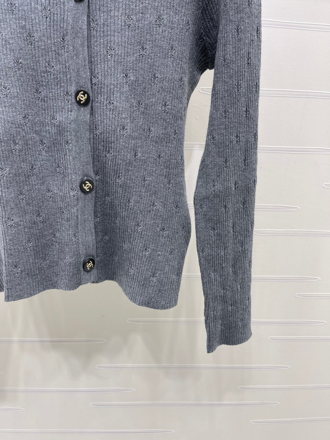 Chanel 26s Eyelet Ribbed Wool Cardigan 439899