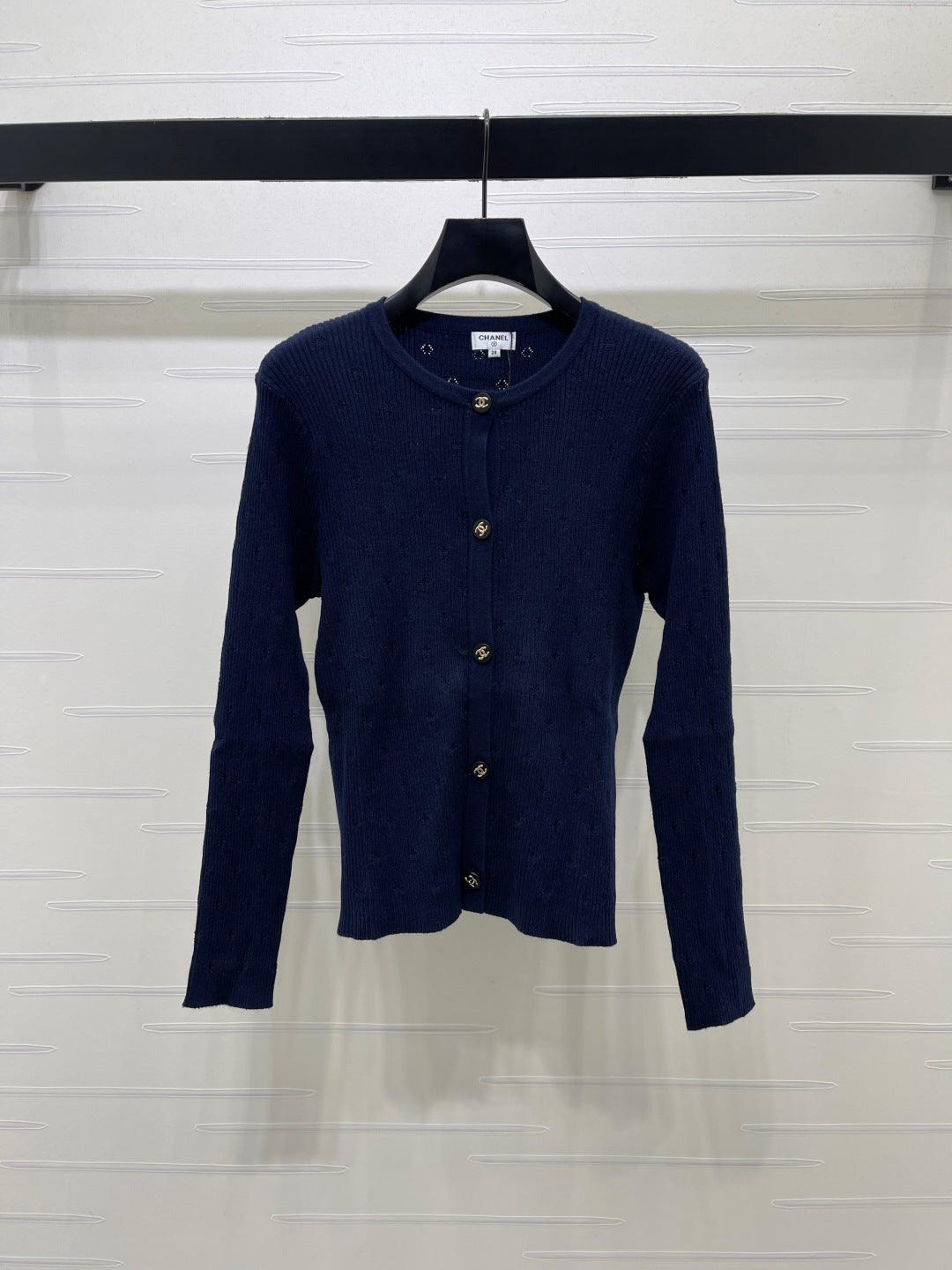 Chanel 26s Eyelet Ribbed Wool Cardigan 439898