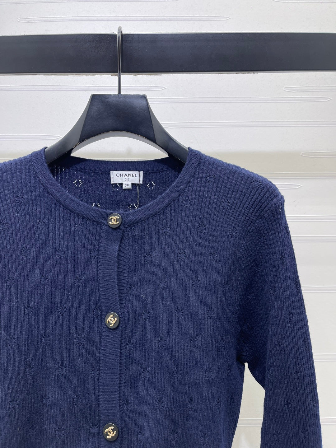 Chanel 26s Eyelet Ribbed Wool Cardigan 439898