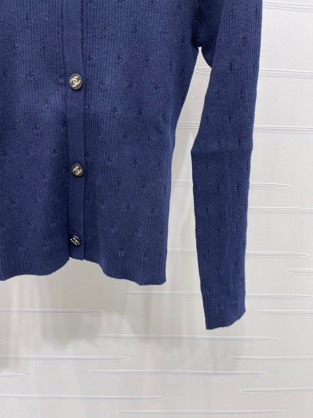 Chanel 26s Eyelet Ribbed Wool Cardigan 439898