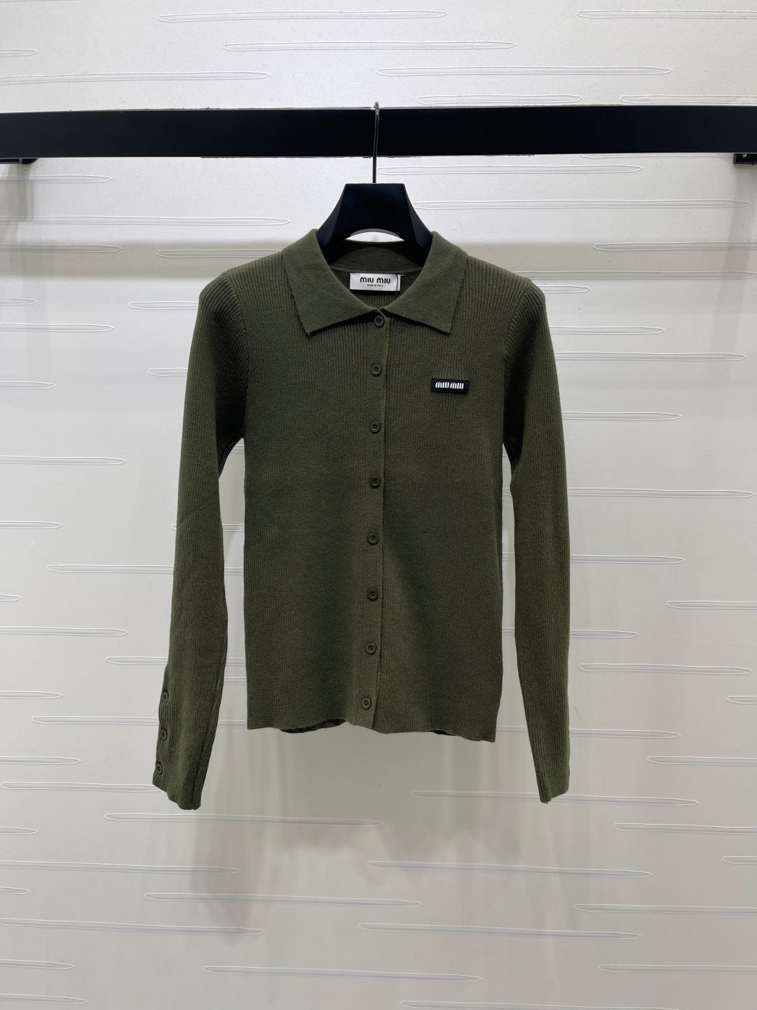 MM 26s Ribbed Cardigan Wool Olive Green Knit 439818
