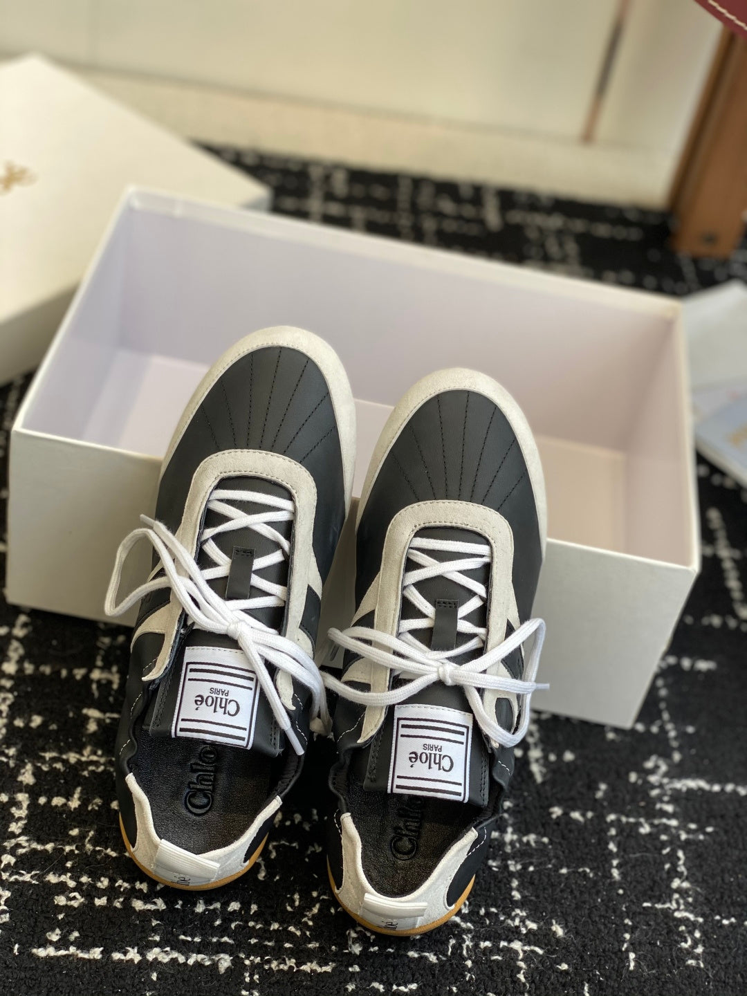 Chloé Kick Sneakers Black White Suede Lambskin 862646