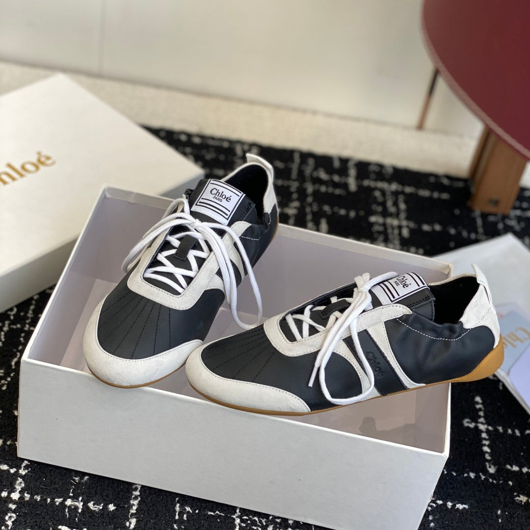 Chloé Kick Sneakers Black White Suede Lambskin 862646