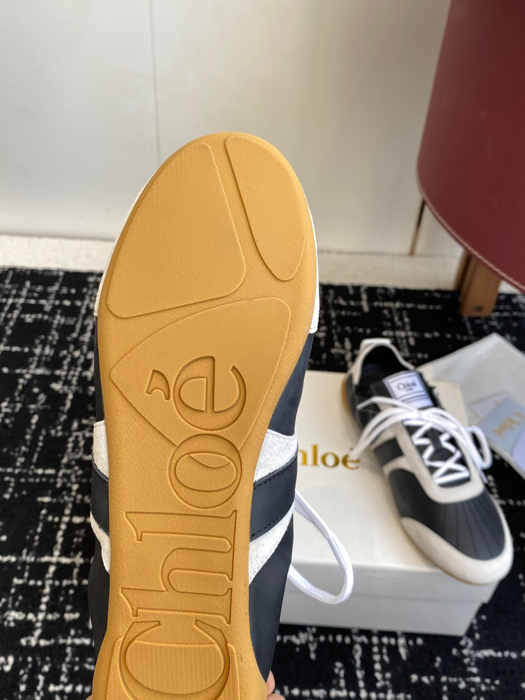 Chloé Kick Sneakers Black White Suede Lambskin 862646