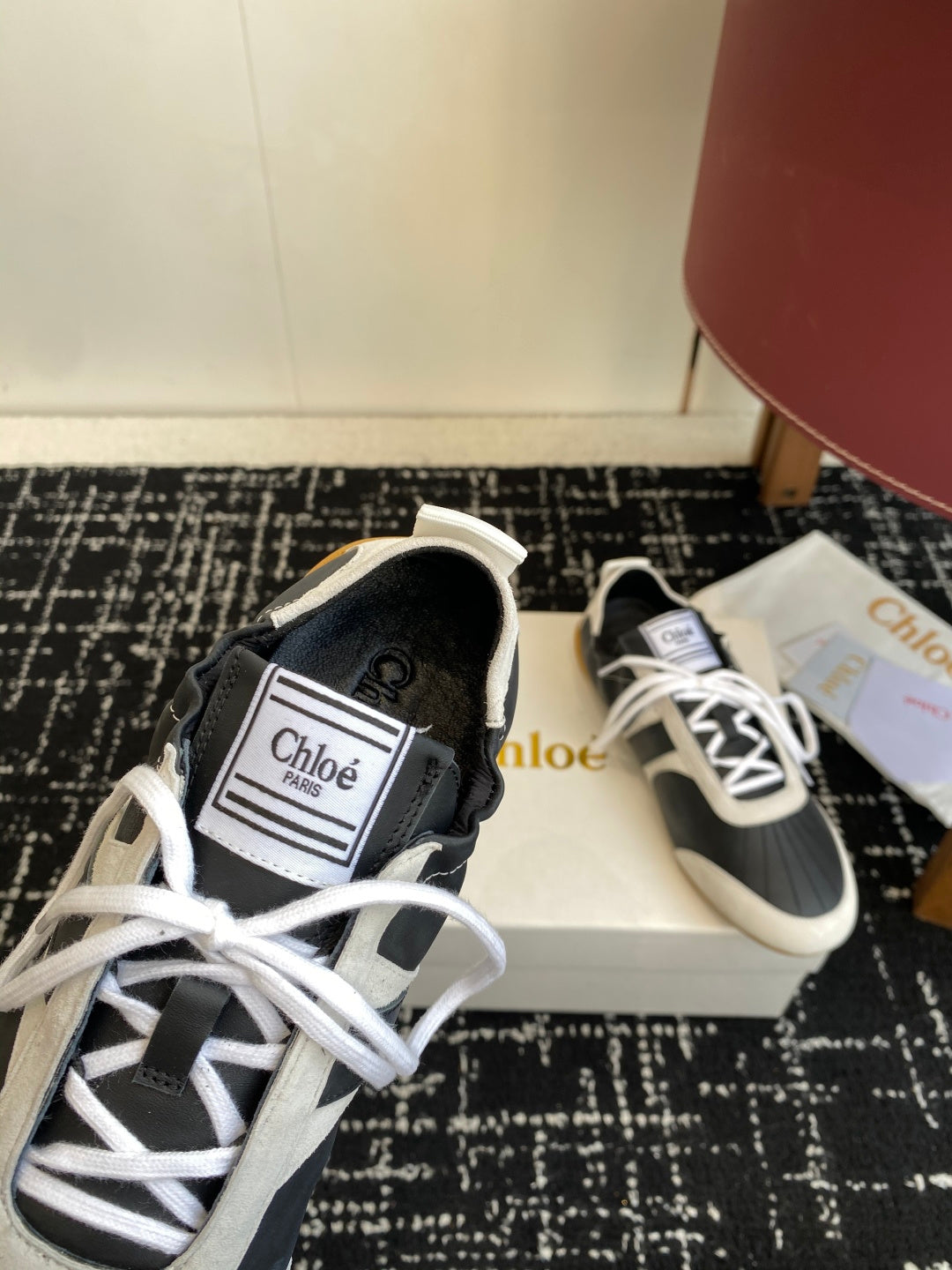 Chloé Kick Sneakers Black White Suede Lambskin 862646