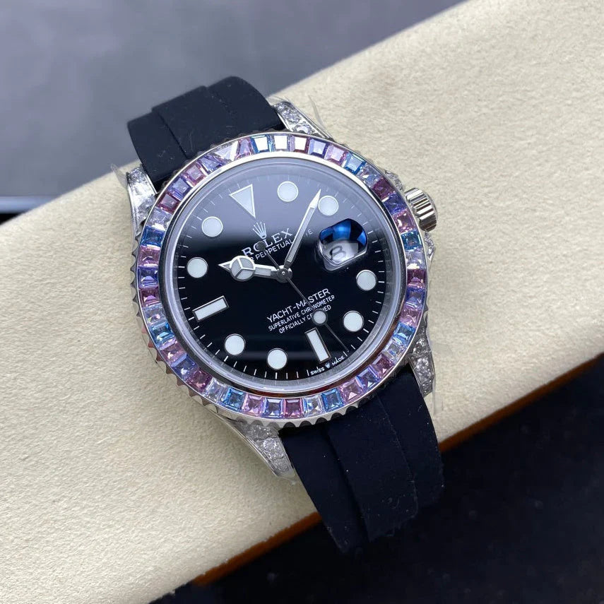 Rolex Yacht-Master 40mm White Gold Case Black Dial Rubber Strap