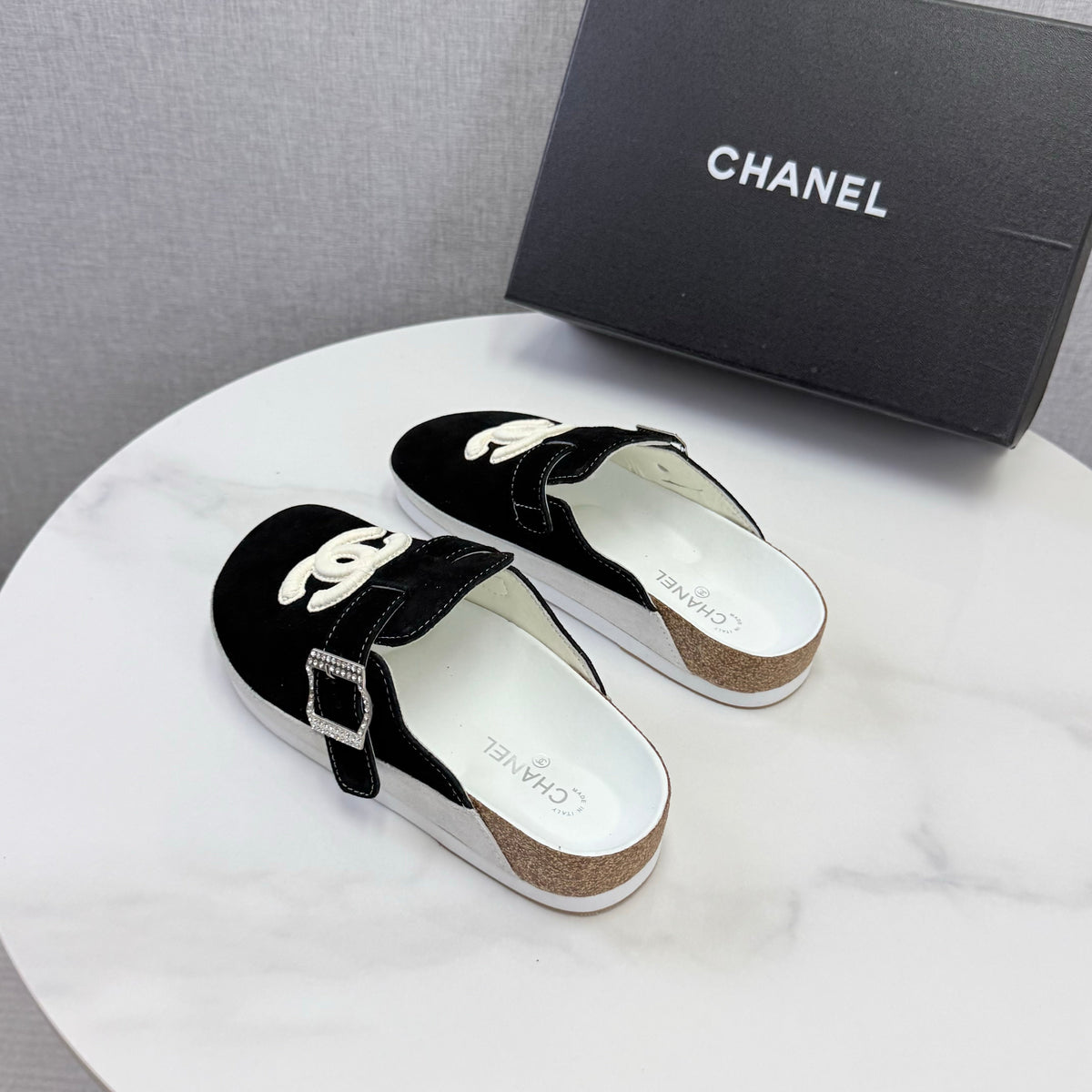 CC 26s CC Buckle Suede Mules Black 167659