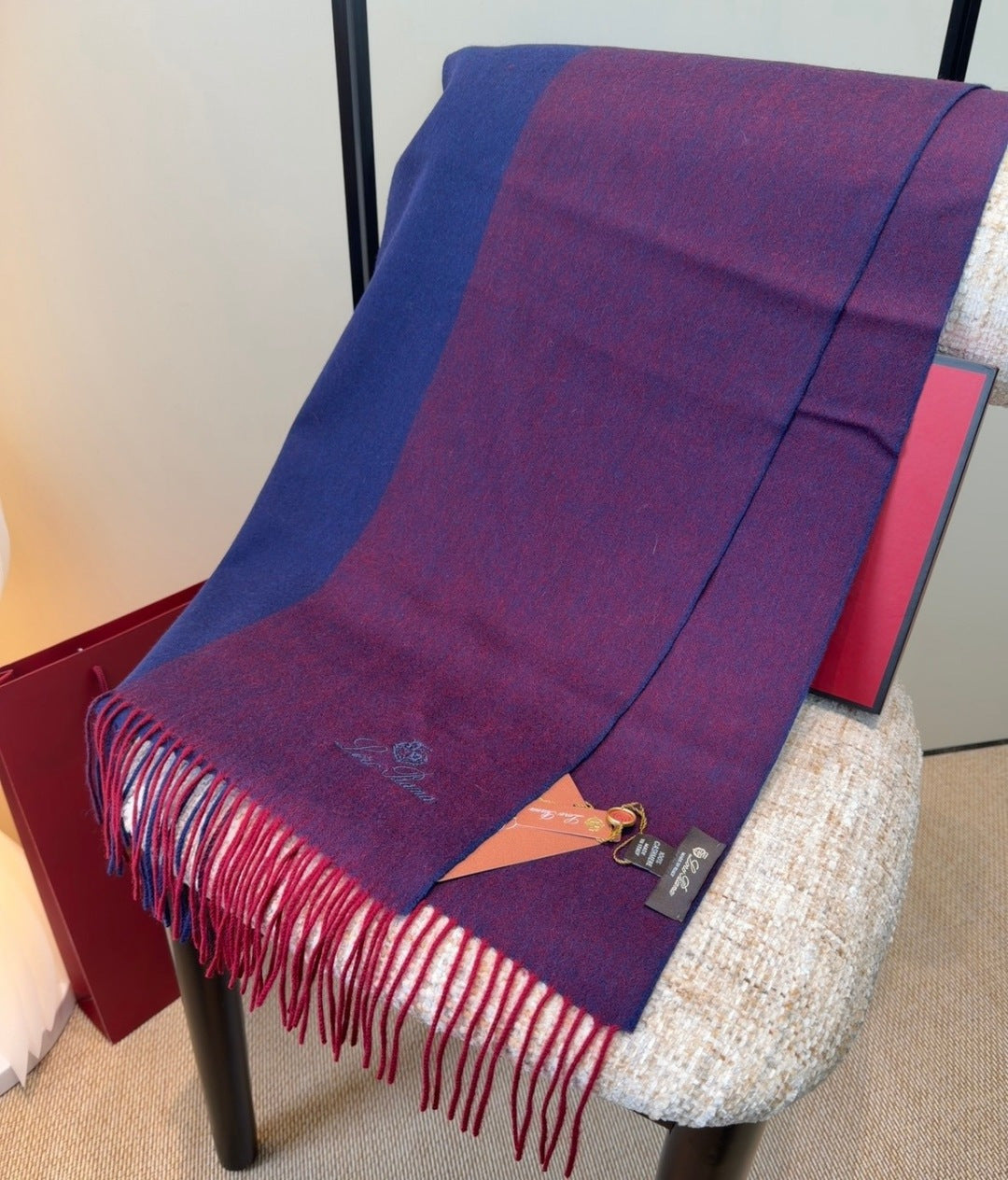 LP Two-Tone Scarf 30*180cm Navy Blue Burgundy Cashmere 207630