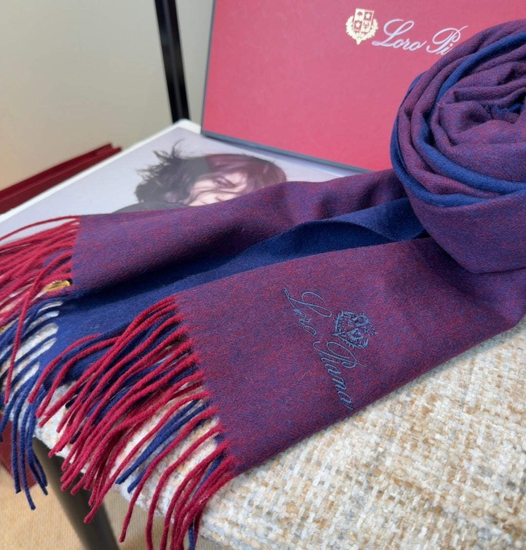 LP Two-Tone Scarf 30*180cm Navy Blue Burgundy Cashmere 207630