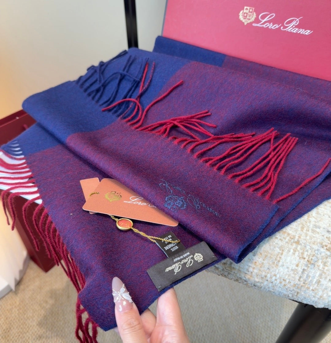 LP Two-Tone Scarf 30*180cm Navy Blue Burgundy Cashmere 207630