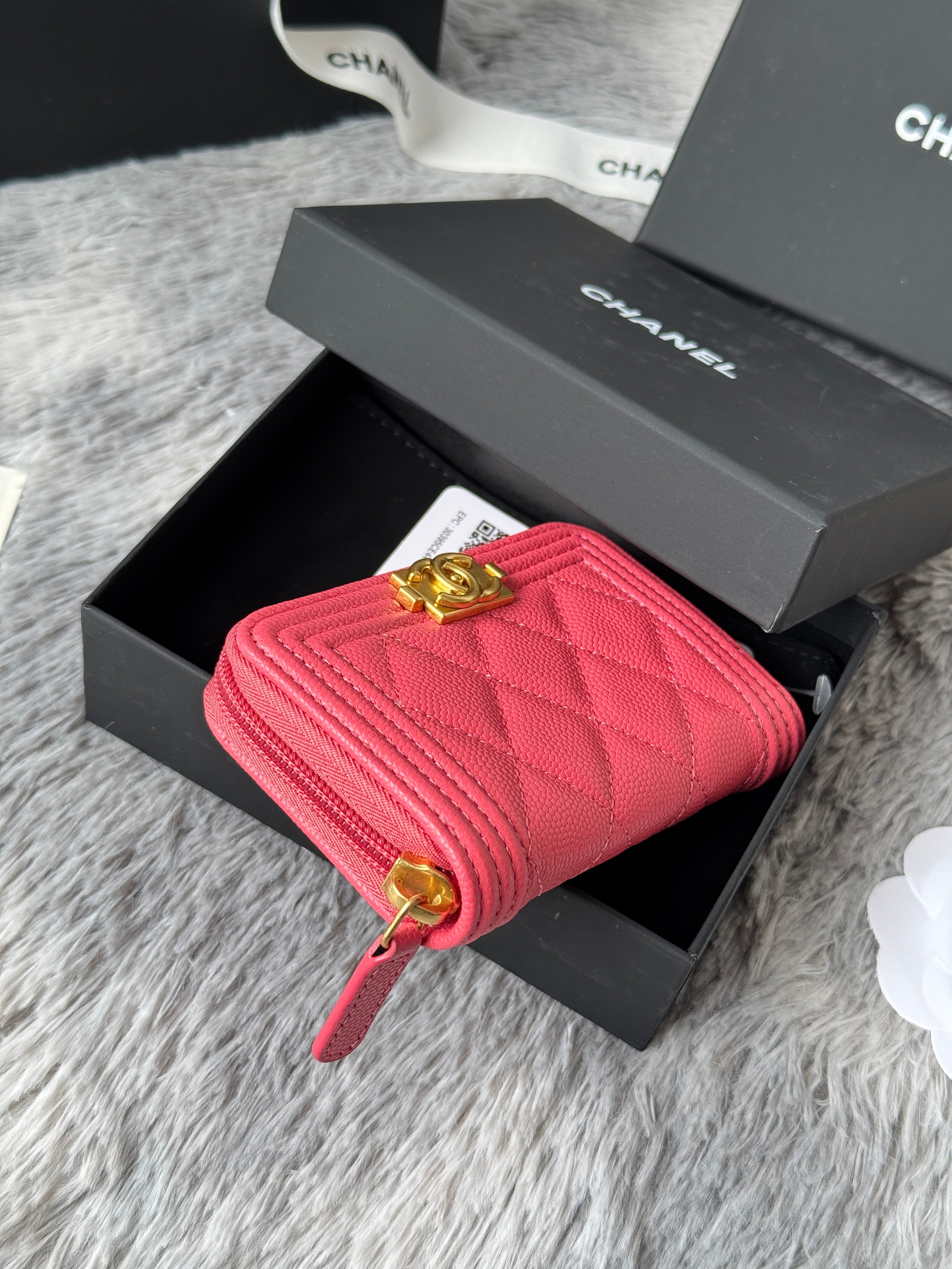 CC Classic Boy Coin Purse Pink Gold-tone Grained Calfskin 242880