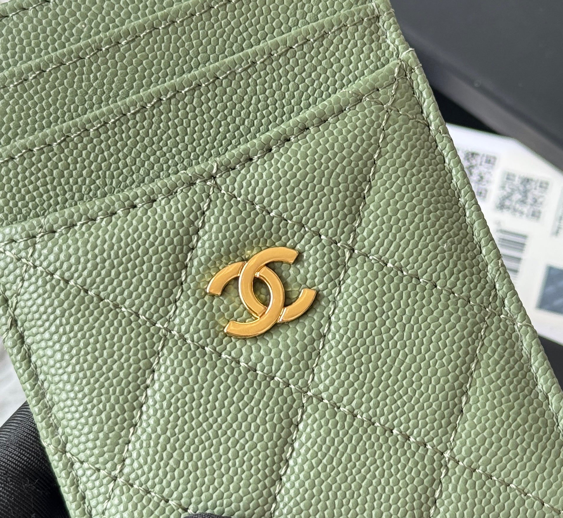 CC Carld Holder Olive Green Grain Calfskin 242696
