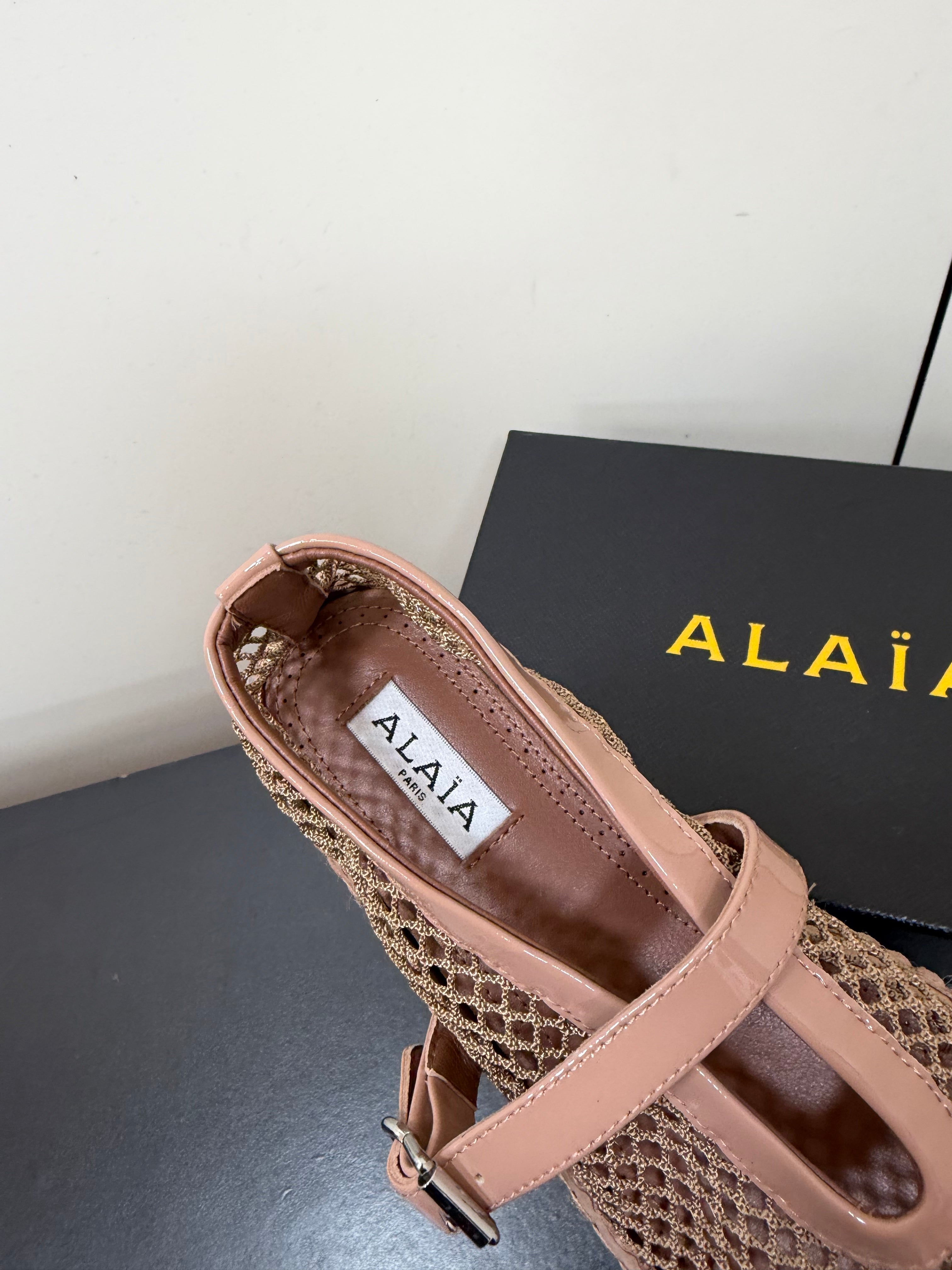 Alaia 26s Espadrilles Light Brown Patent Leather Mesh  984734