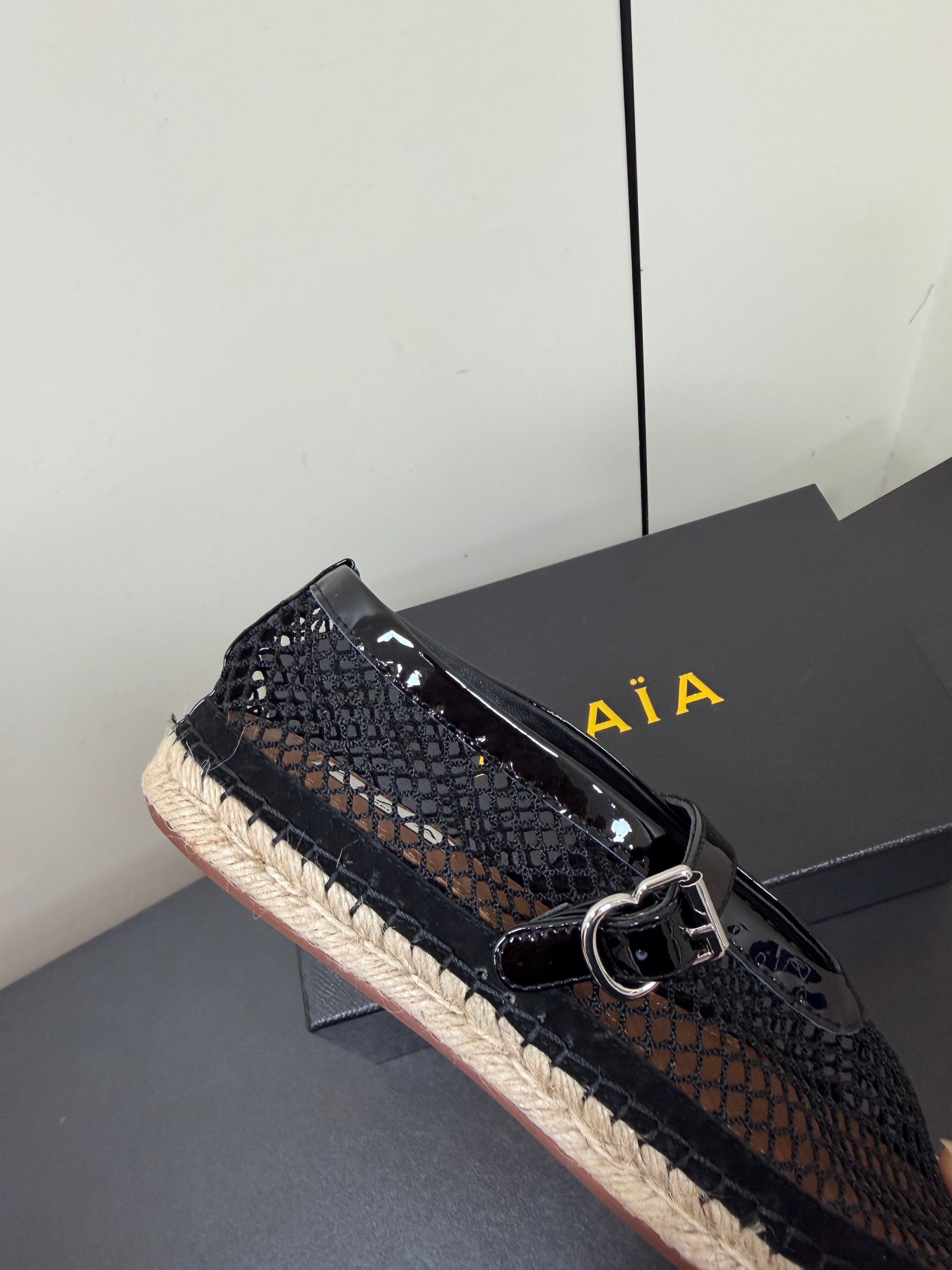 Alaia 26s Espadrilles Black Patent Leather Mesh 984737