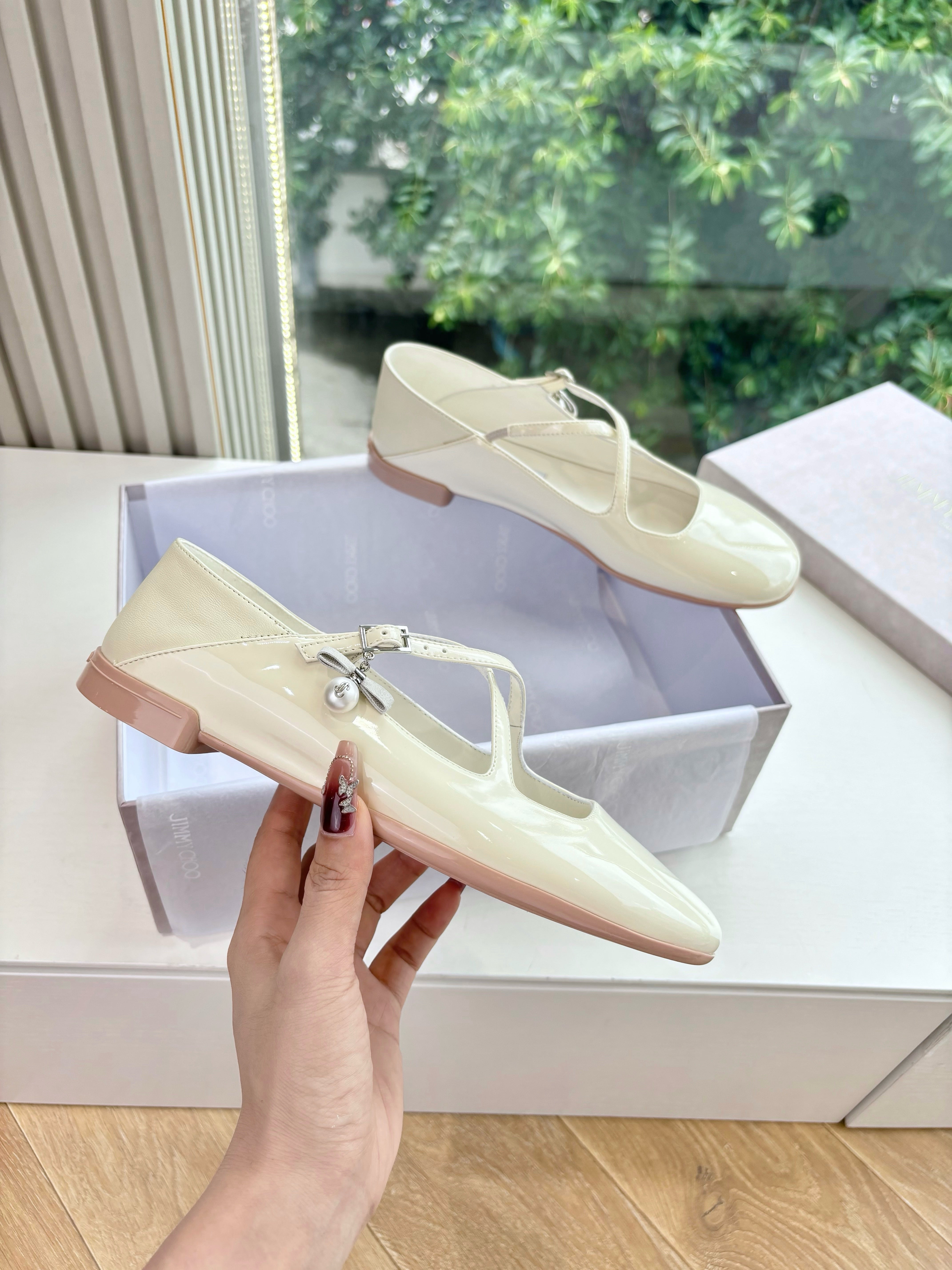 Jimmy Eleri Ballerina Shoes White Patent Leather 430572