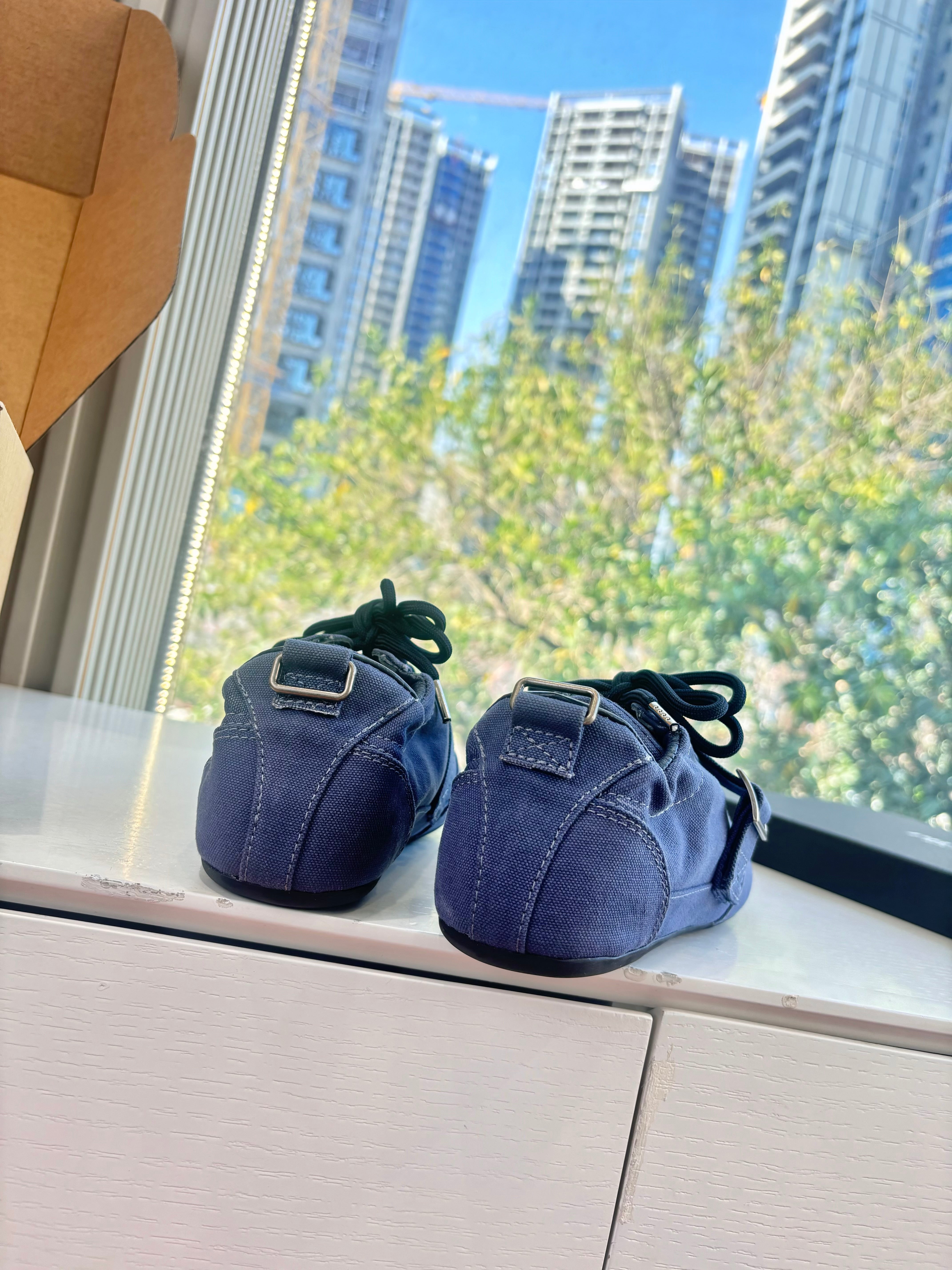 Prada Sneakers with Buckle and Strap Dark Blue Collapse Canvas 604167