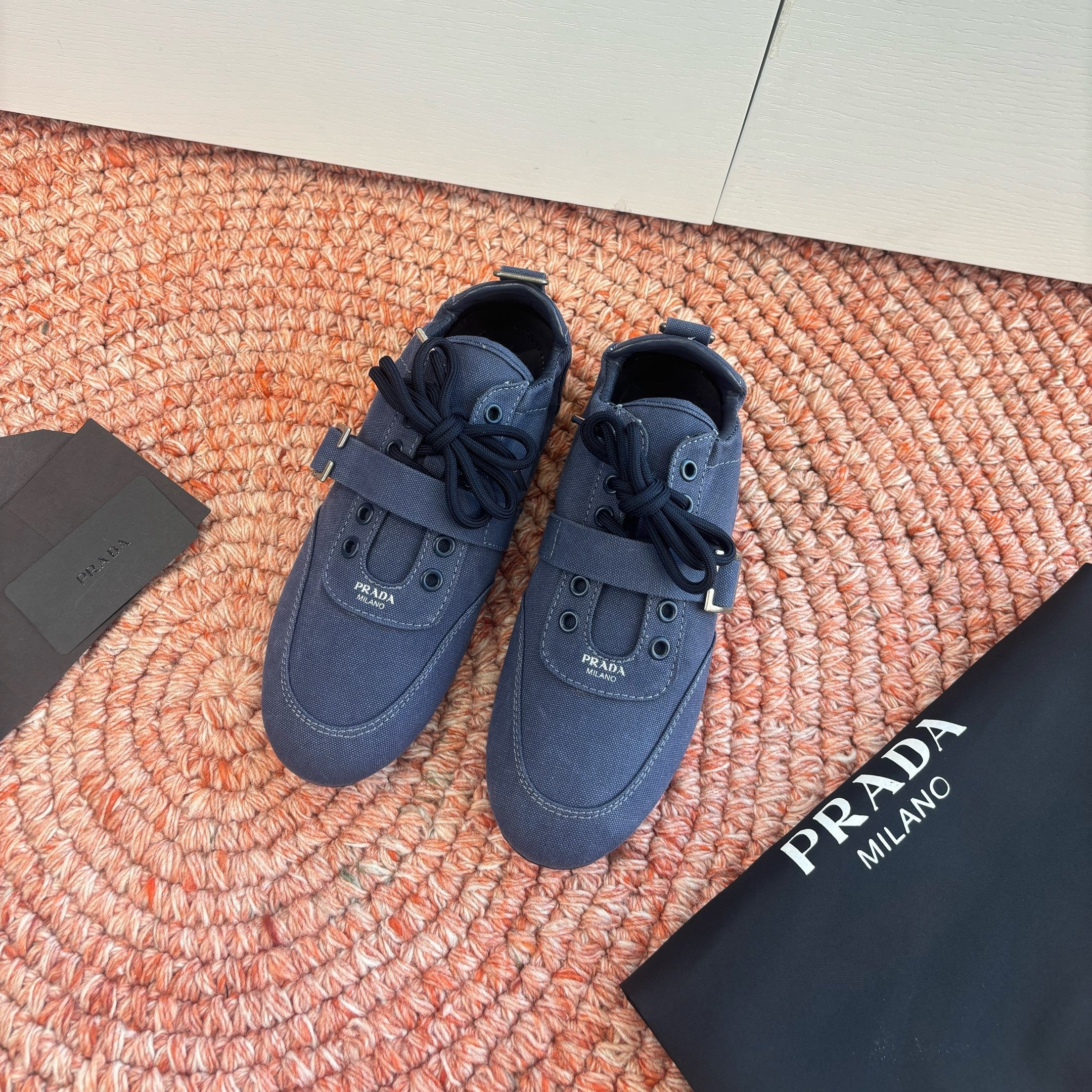 Prada Sneakers with Buckle and Strap Dark Blue Collapse Canvas 604167