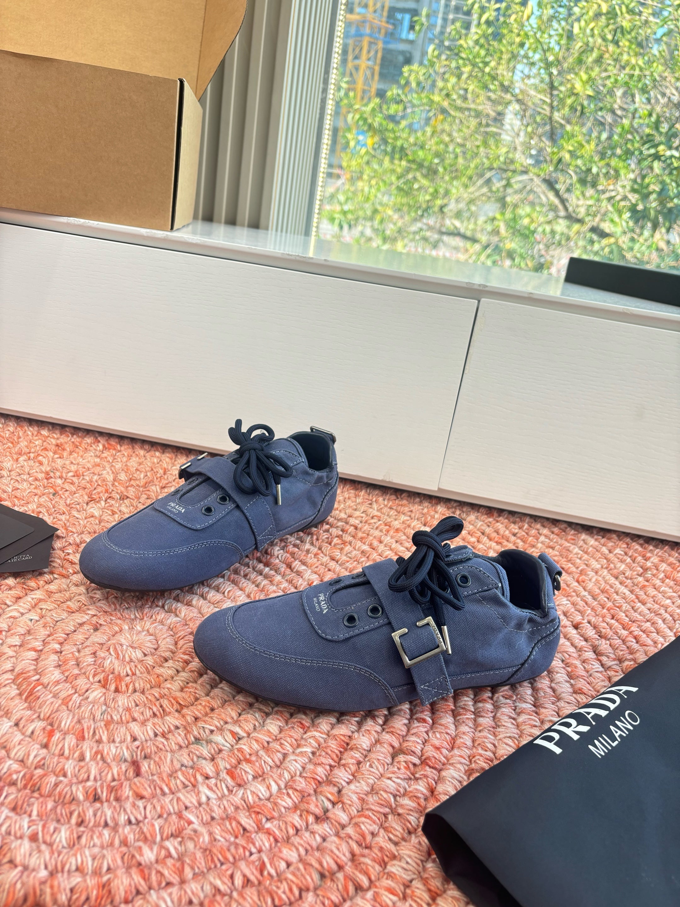 Prada Sneakers with Buckle and Strap Dark Blue Collapse Canvas 604167