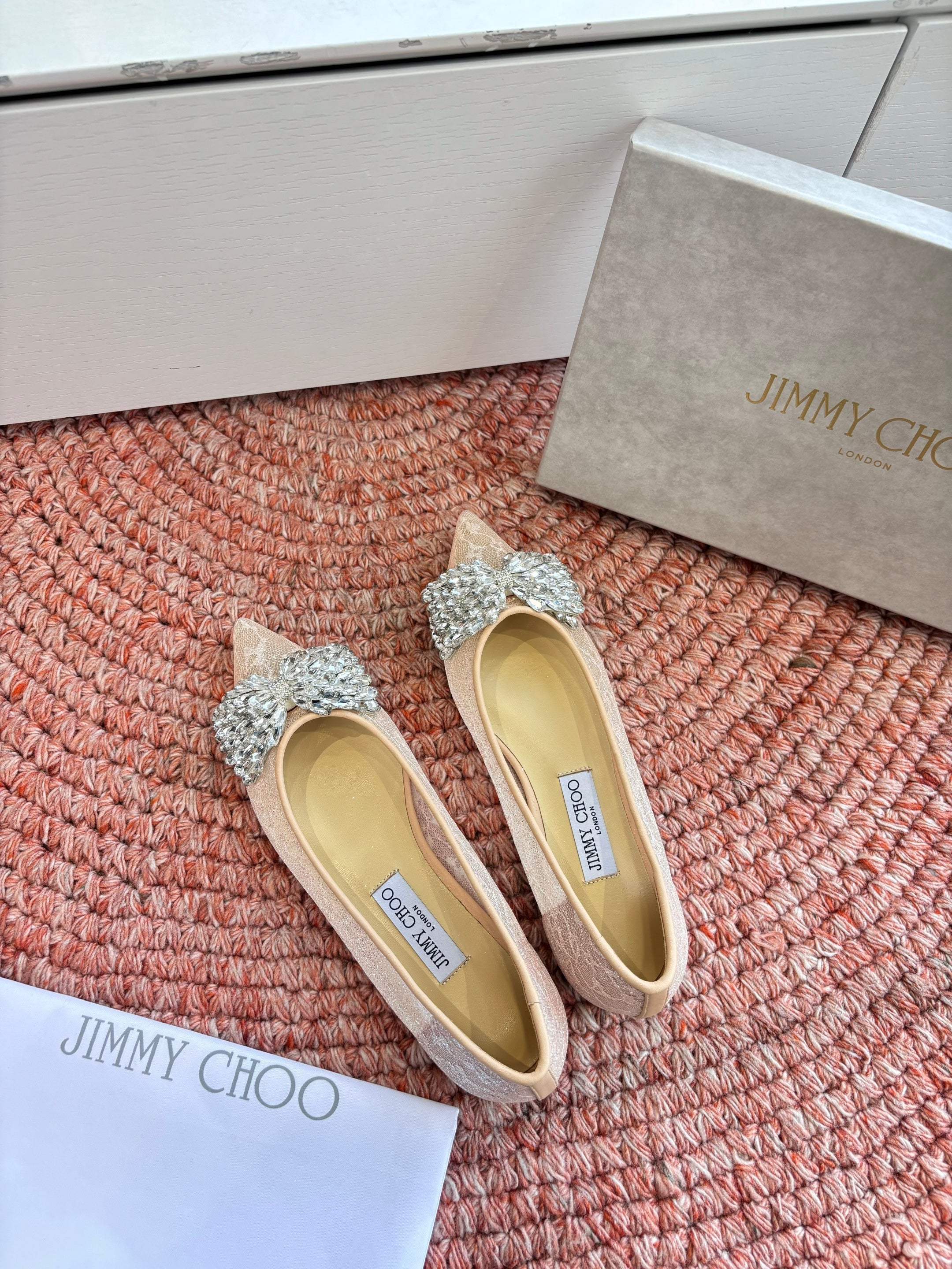 JC 26s Rhinestone Auria Ballet Flats Beige Mesh 648215