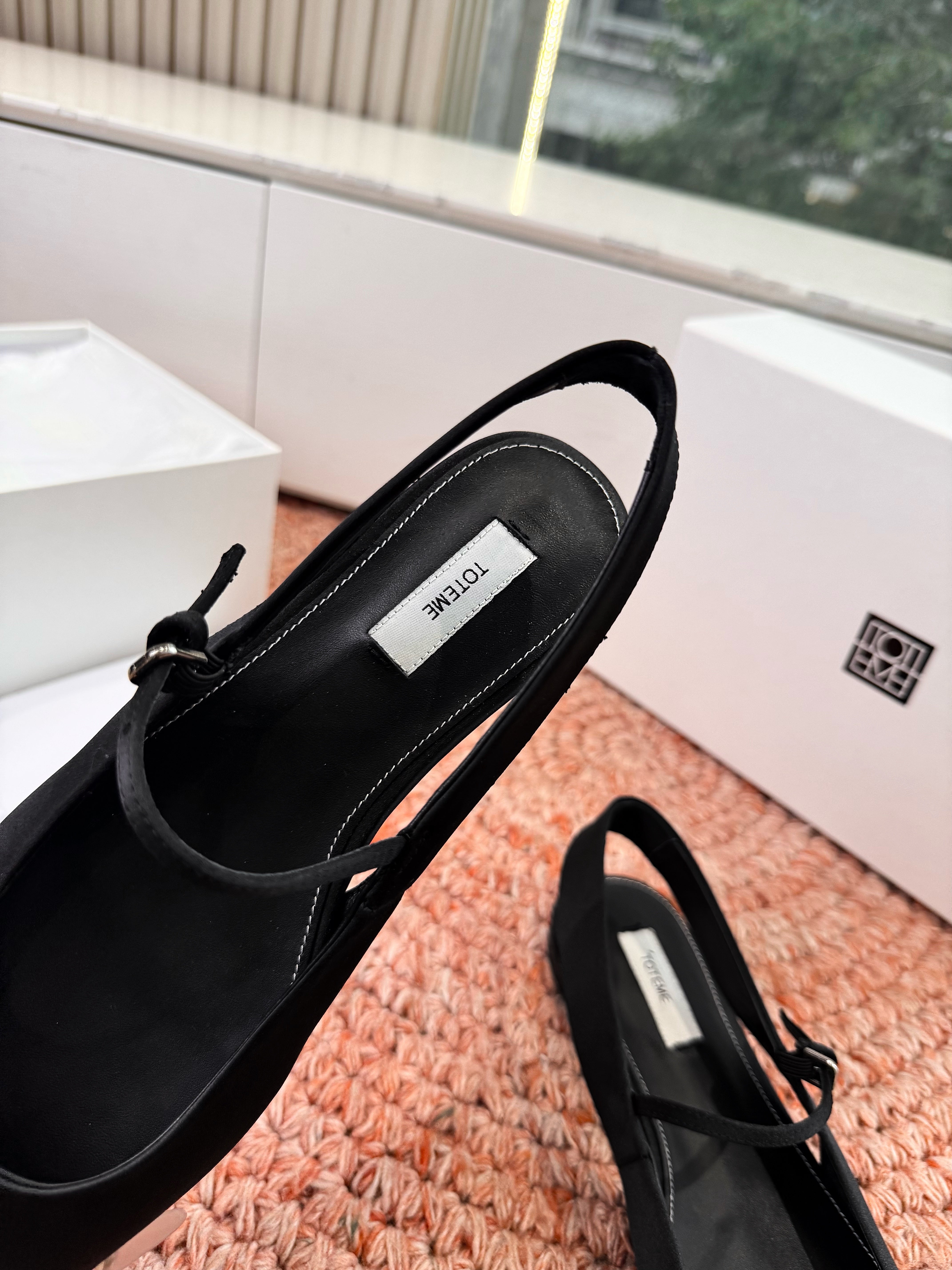 Toteme Mary Jane Slingback Flat Black Suede 760429