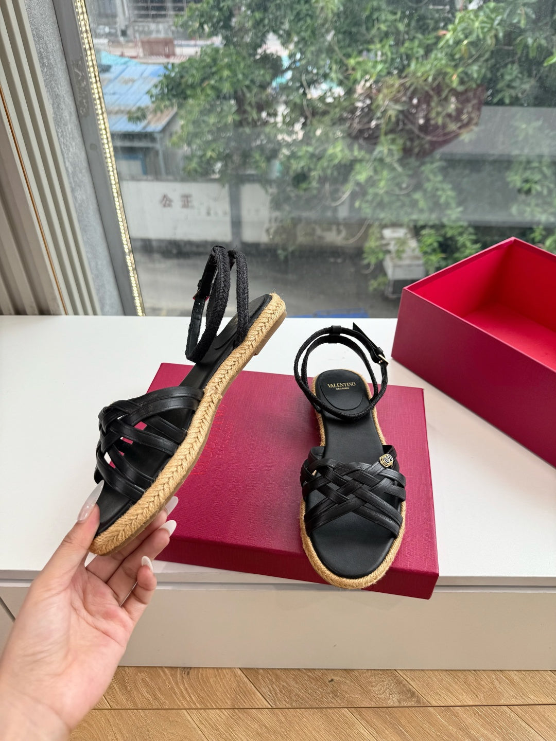 VLogo Bribri Espadrille Sandals Black Leather 933613