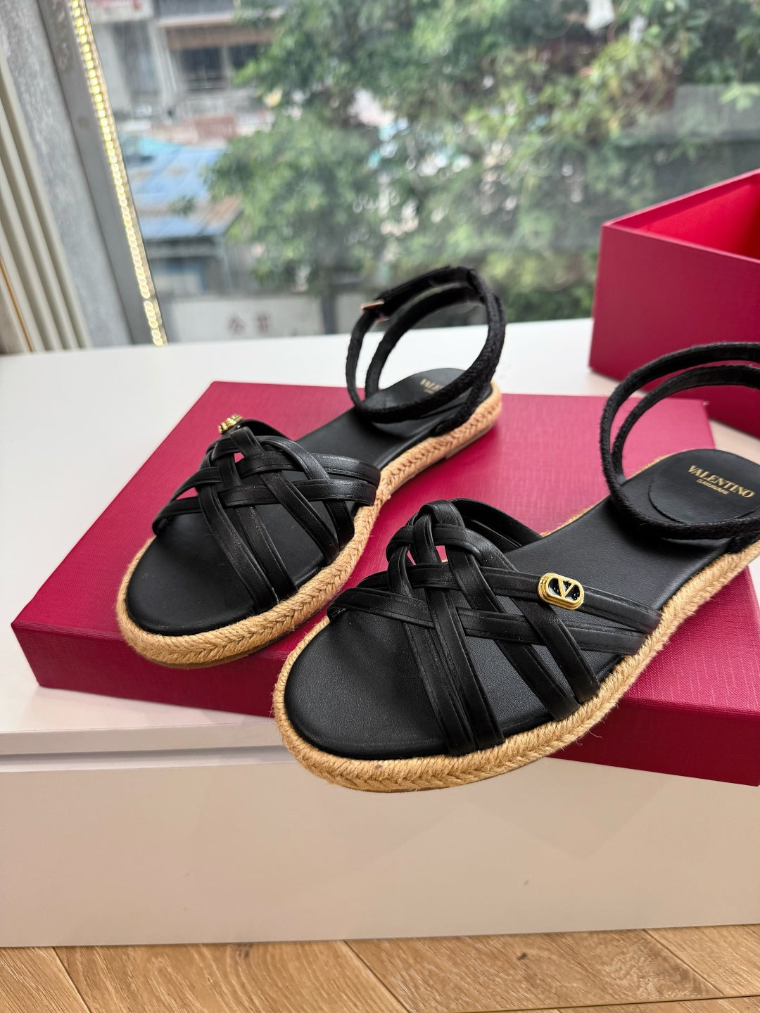 VLogo Bribri Espadrille Sandals Black Leather 933613