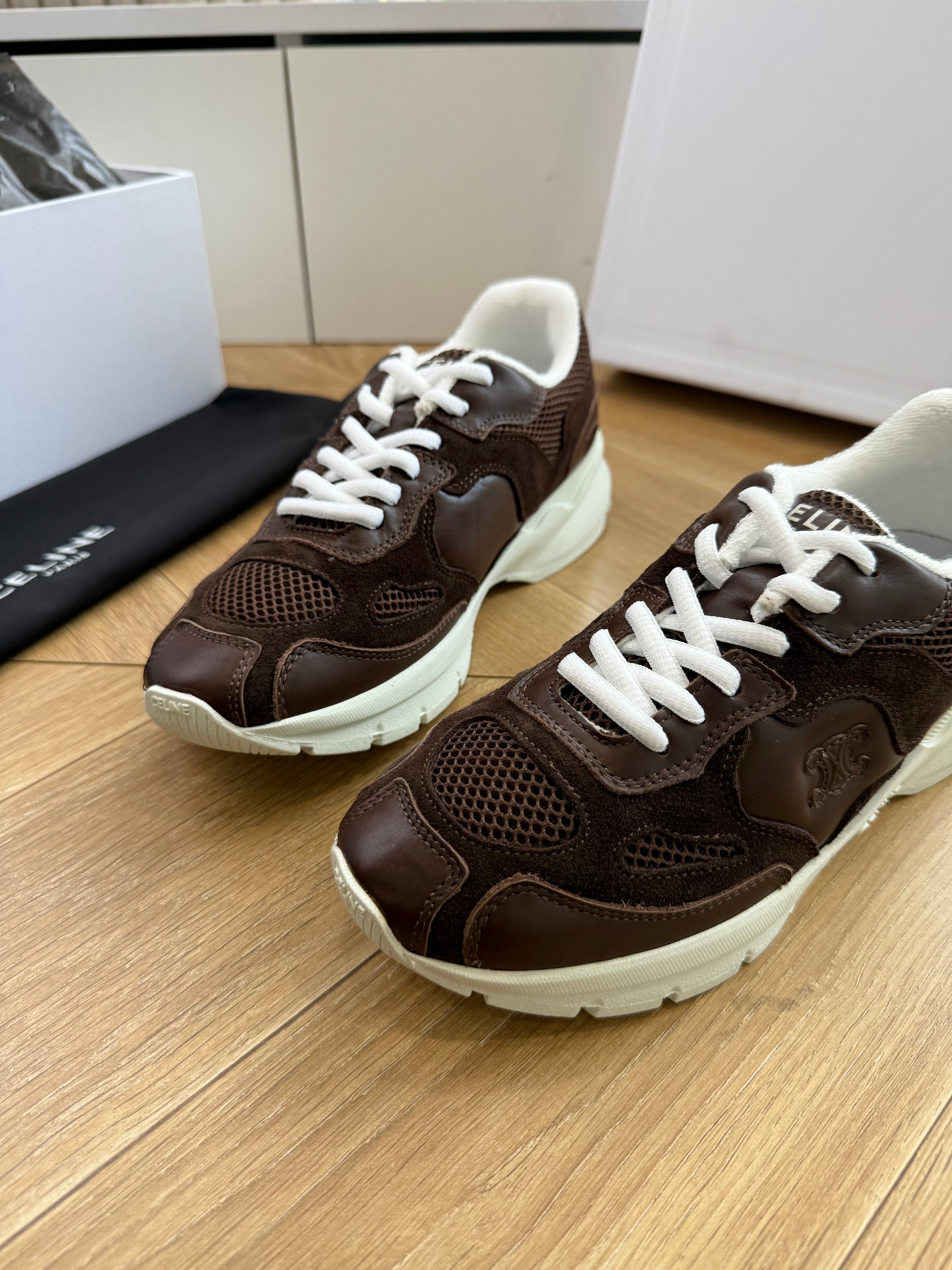 Celine 26s Runner Sneakers Coffee Mesh Suede Calfskin 967837