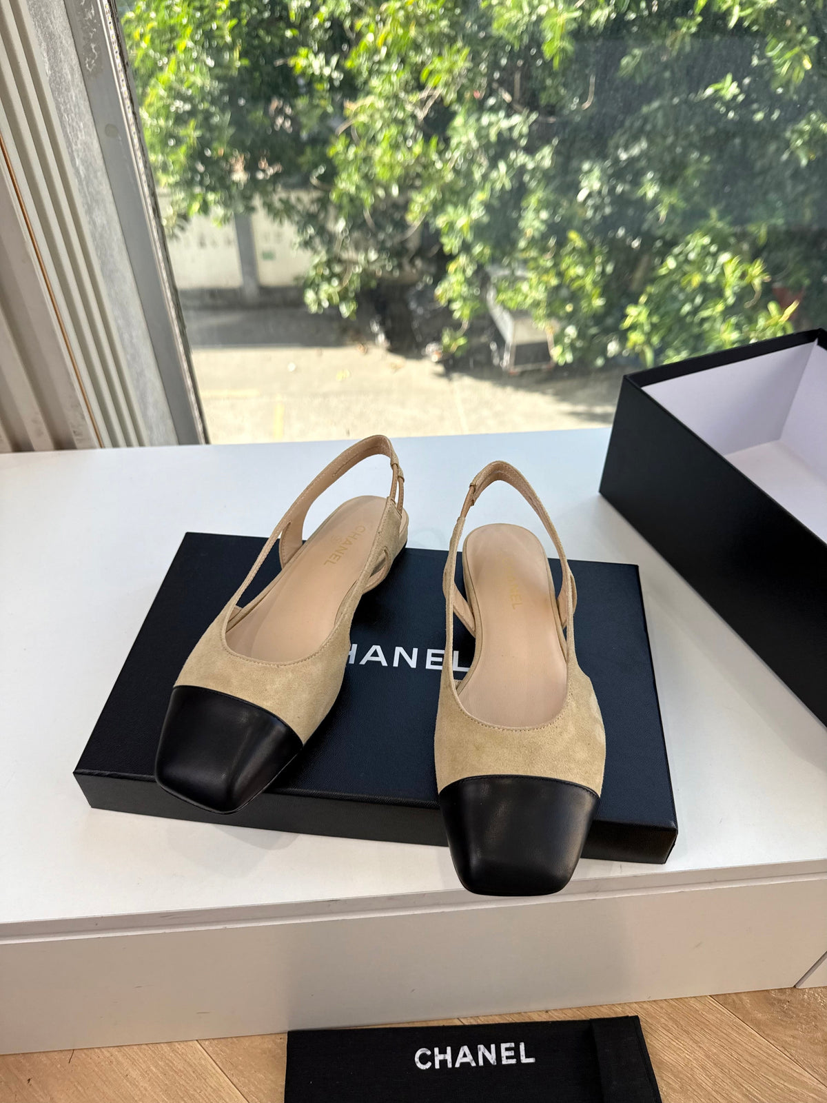 CC 26s Cap Toe Slingback Flats Beige Suede 168786