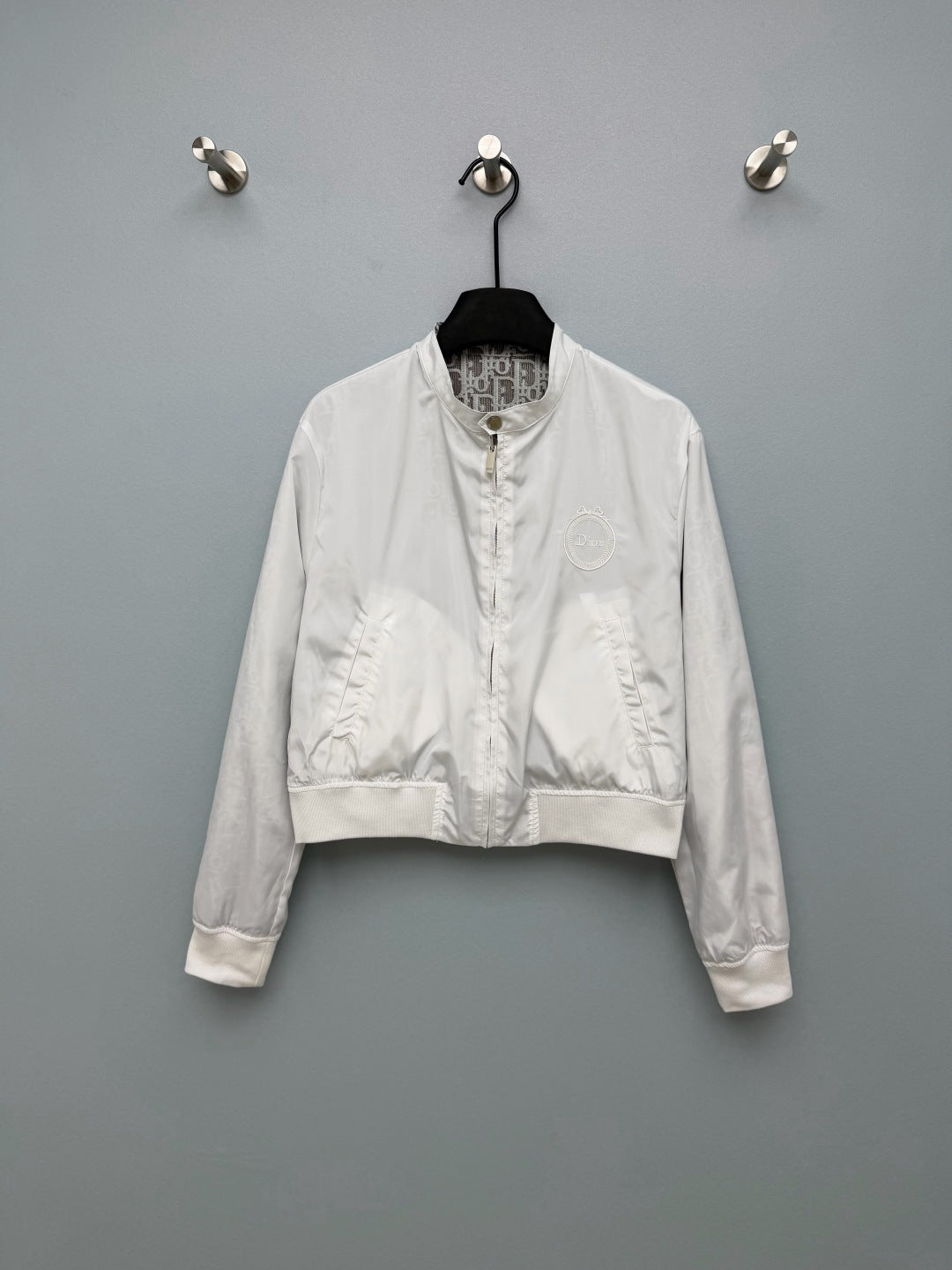 CD Oblique Bomber Jacquard Pattern White Polyester 366997