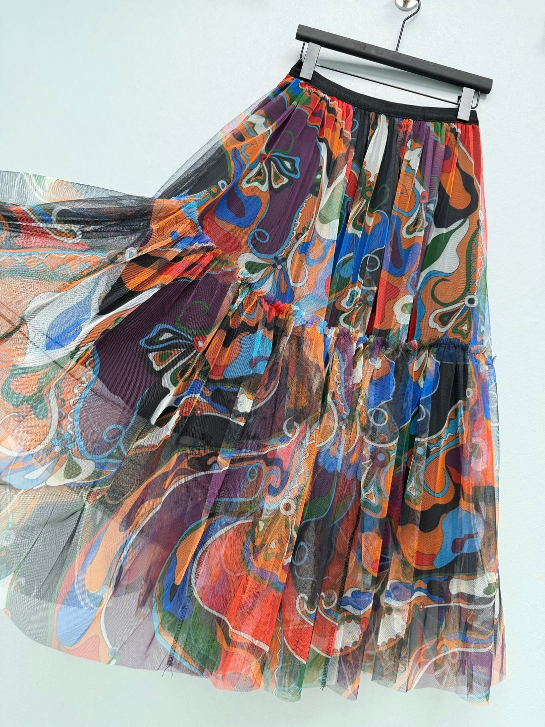 Pucci 26s Mesh Midi Skirt Orange Black Cotton Polyester 371732