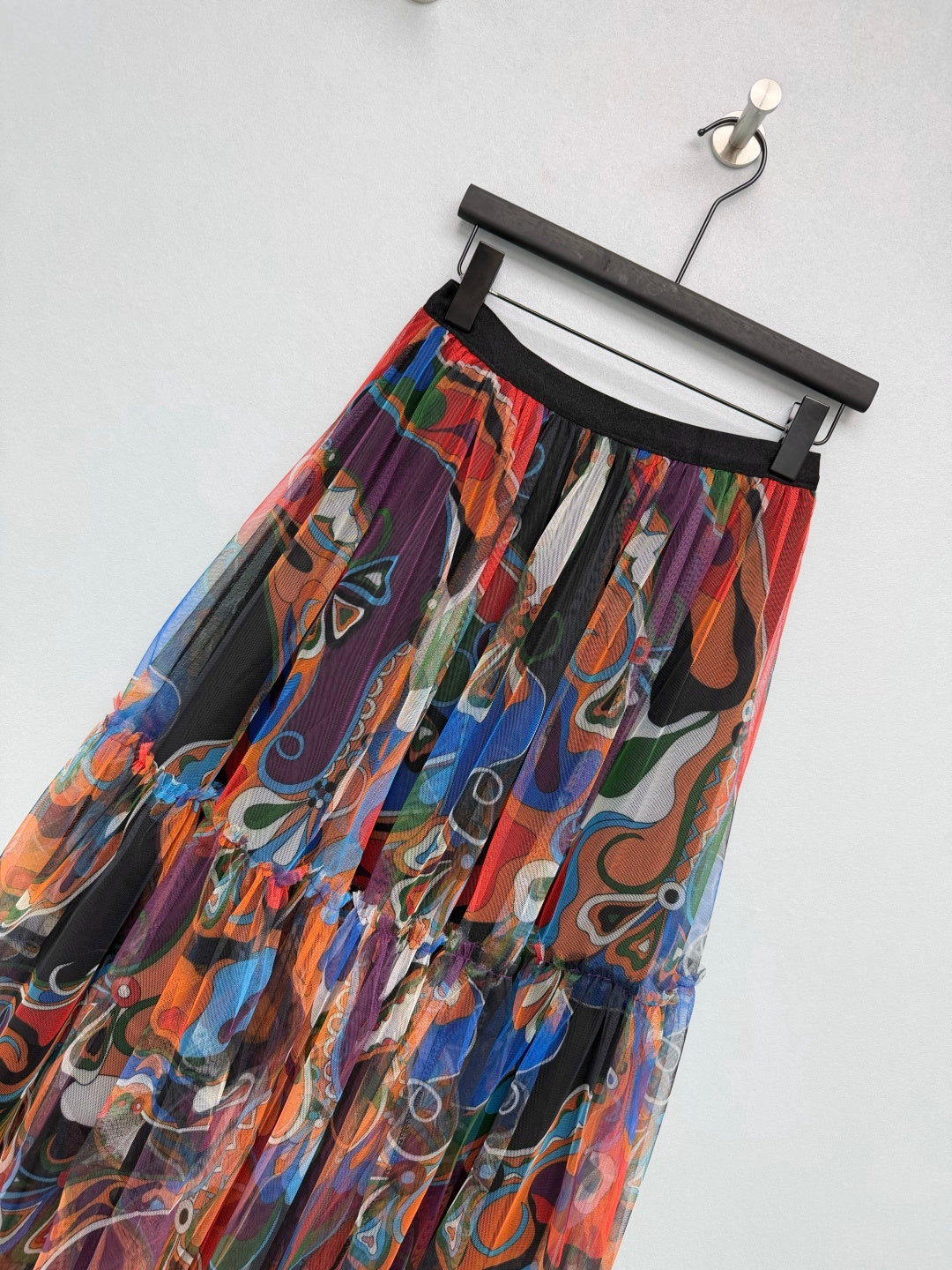 Pucci 26s Mesh Midi Skirt Orange Black Cotton Polyester 371732
