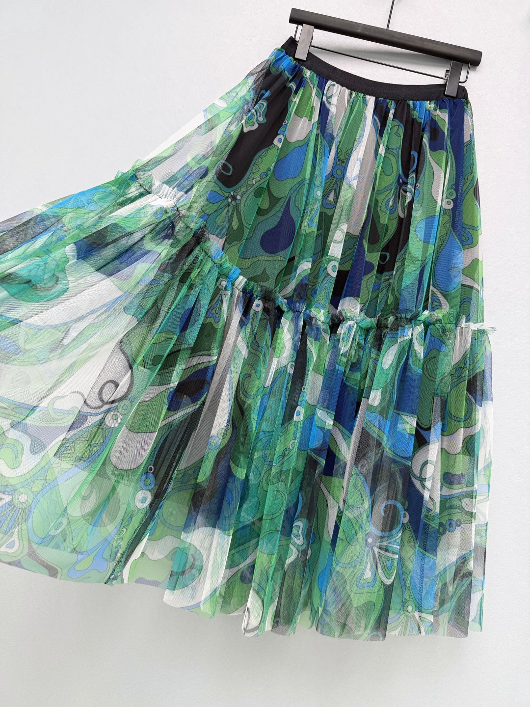 Pucci 26s Mesh Midi Skirt Green Cotton Polyester 371727