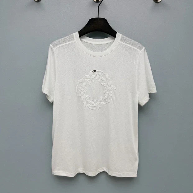 Dior 2026 Floral Embroidery Short-Sleeve T-Shirt White Cotton 392386